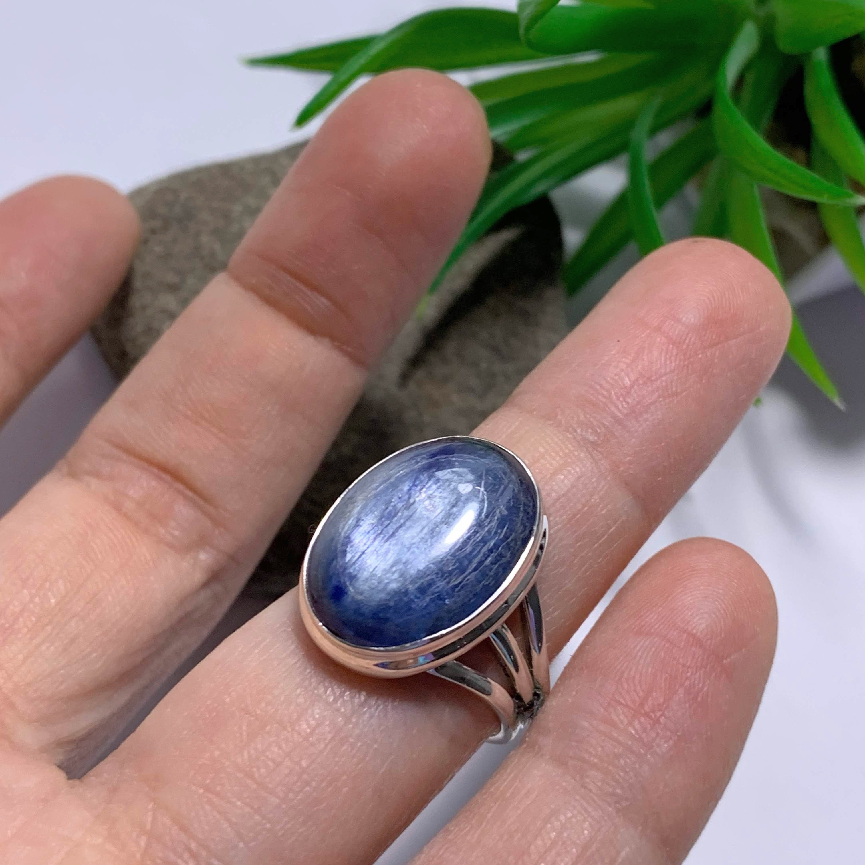Dancing Silver Sheen Blue Kyanite Sterling Silver Ring (Size 7) - Earth Family Crystals