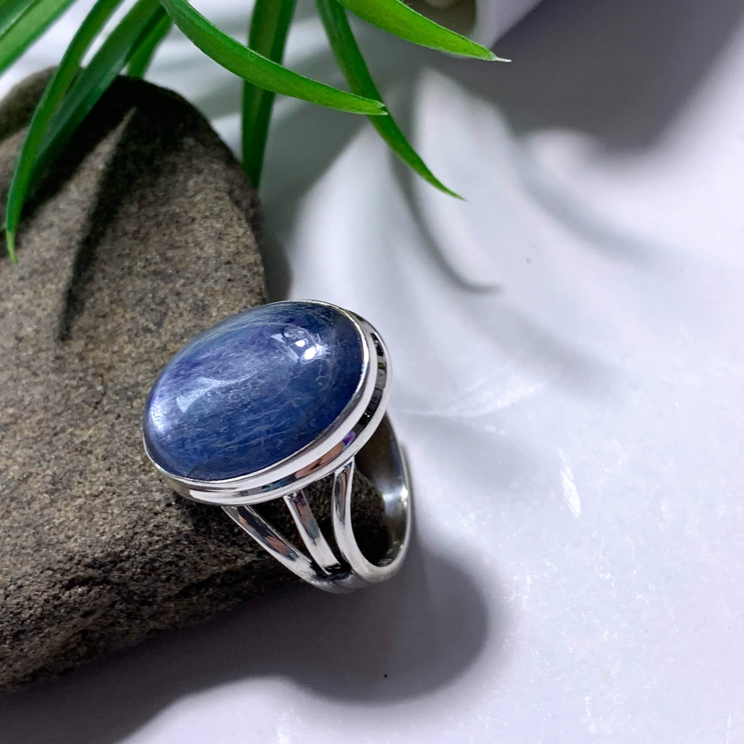 Dancing Silver Sheen Blue Kyanite Sterling Silver Ring (Size 7) - Earth Family Crystals