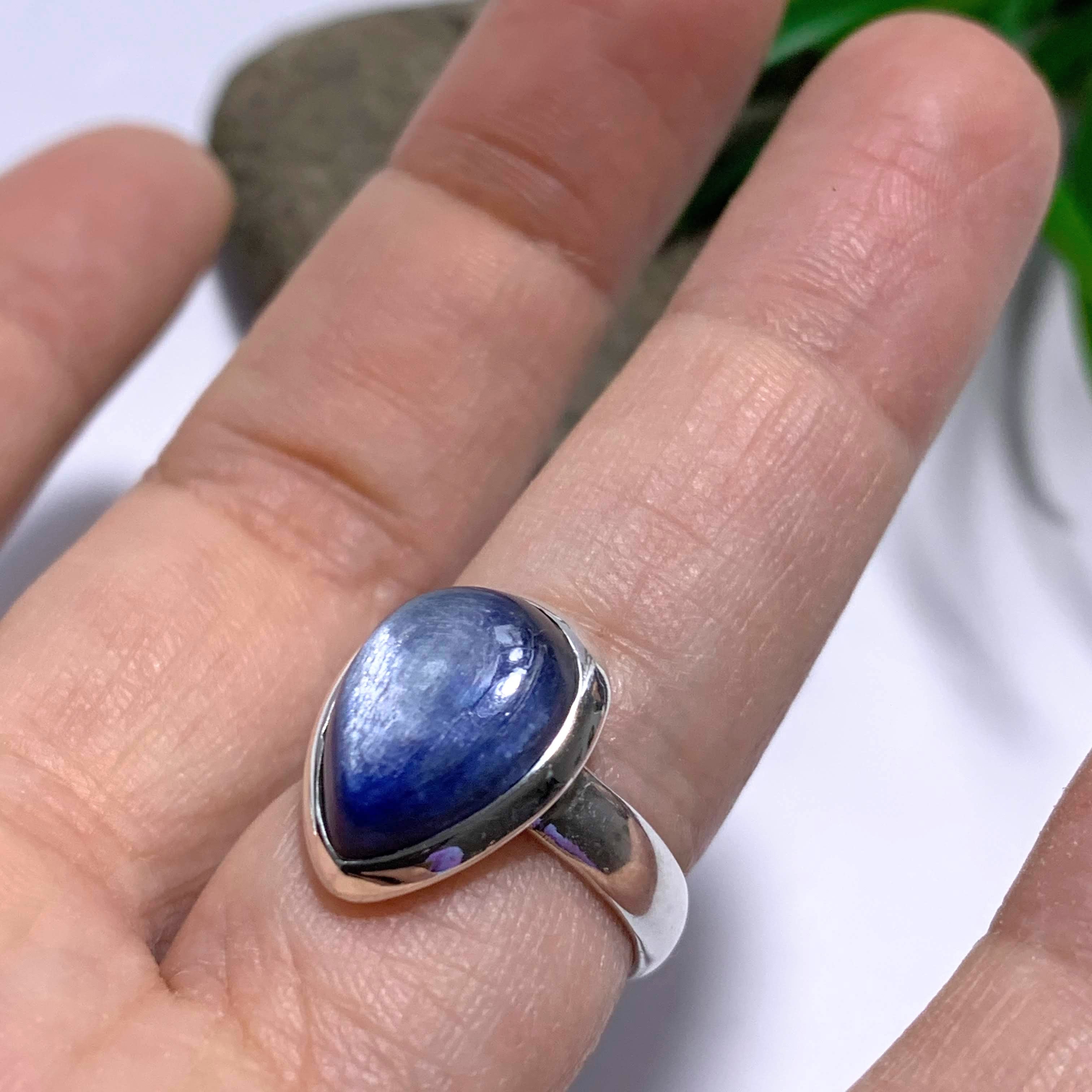 Dancing Silver Sheen Blue Kyanite Sterling Silver Ring (Size 6) - Earth Family Crystals