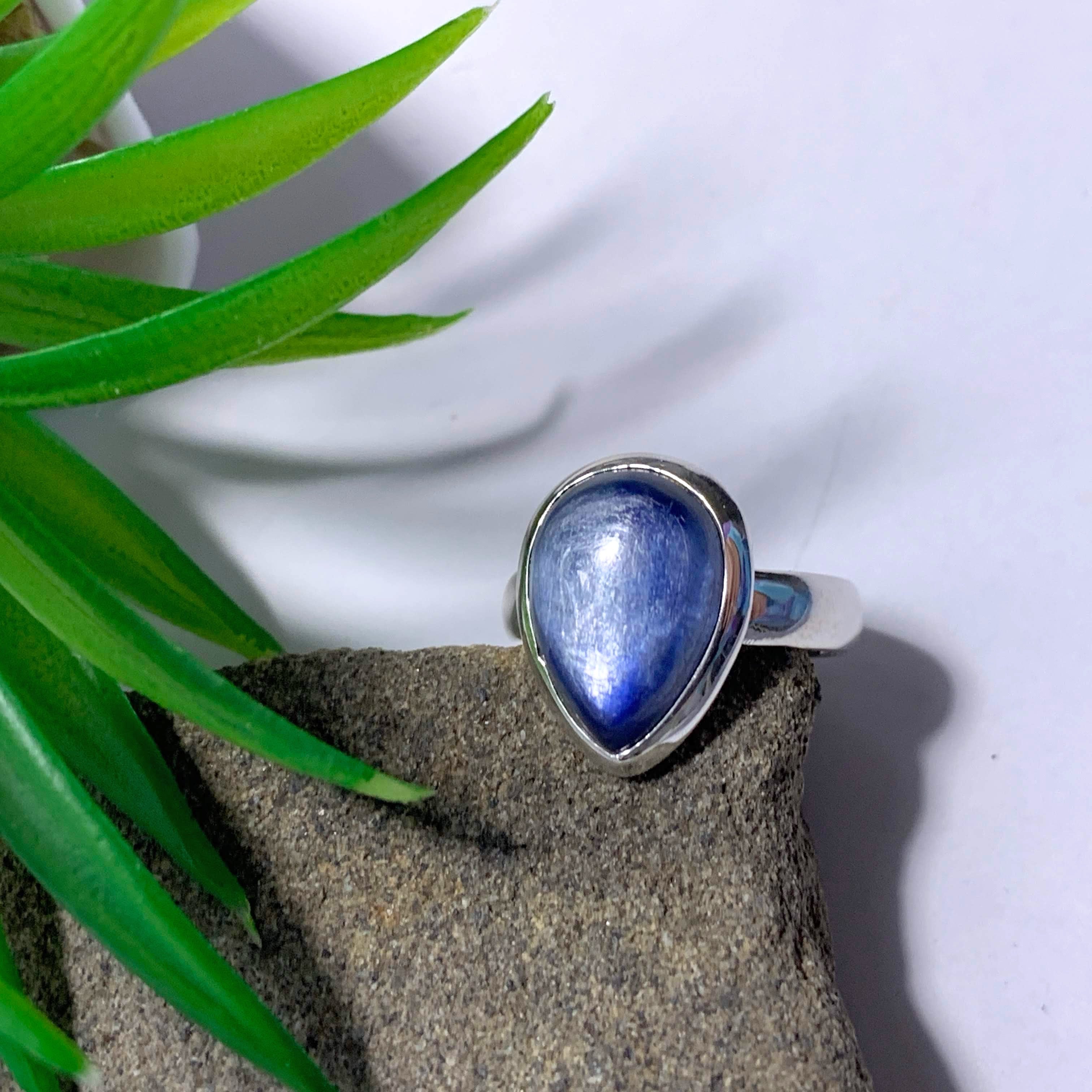 Dancing Silver Sheen Blue Kyanite Sterling Silver Ring (Size 6) - Earth Family Crystals