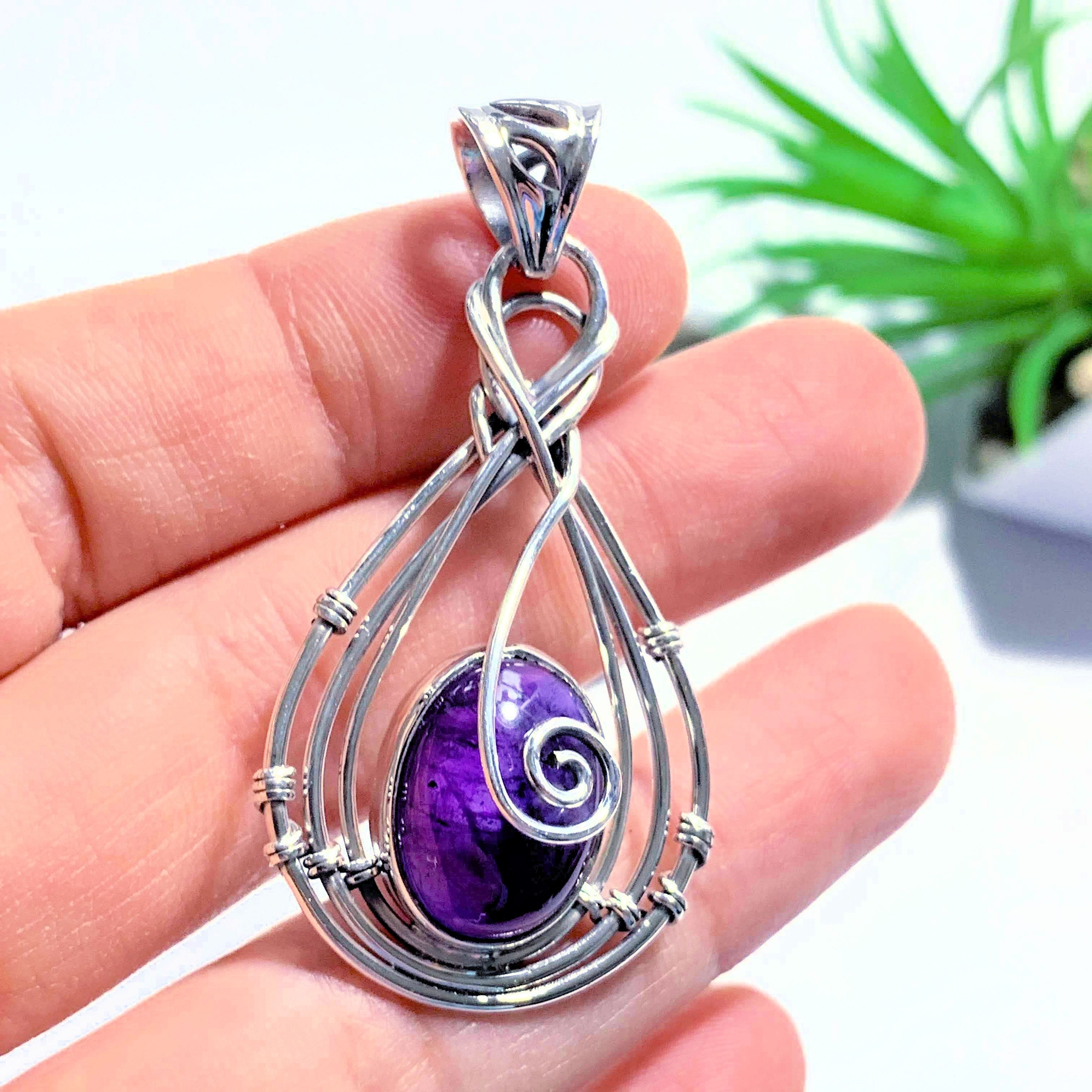 Deep Optical Purple Amethyst Sterling Silver Pendant (Includes Silver Chain) - Earth Family Crystals