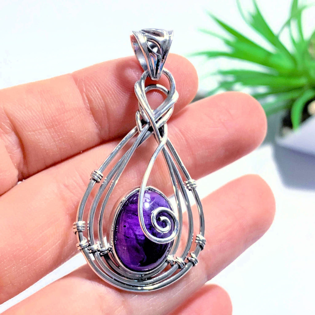Deep Optical Purple Amethyst Sterling Silver Pendant (Includes Silver Chain) - Earth Family Crystals