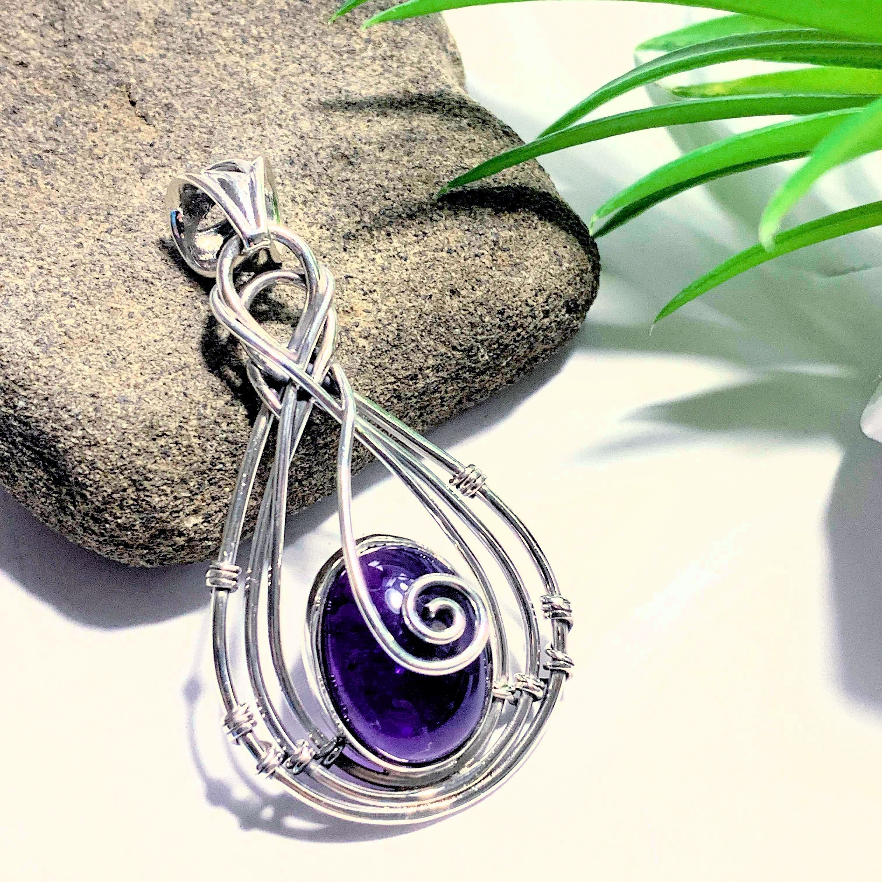 Deep Optical Purple Amethyst Sterling Silver Pendant (Includes Silver Chain) - Earth Family Crystals