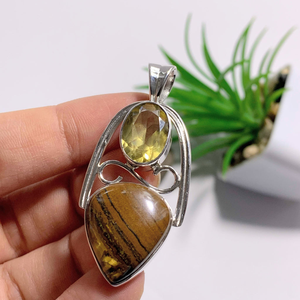 Gorgeous Faceted Citrine & Tiger Iron Chunky Pendant in Sterling Silver (Includes Silver Chain) - Earth Family Crystals