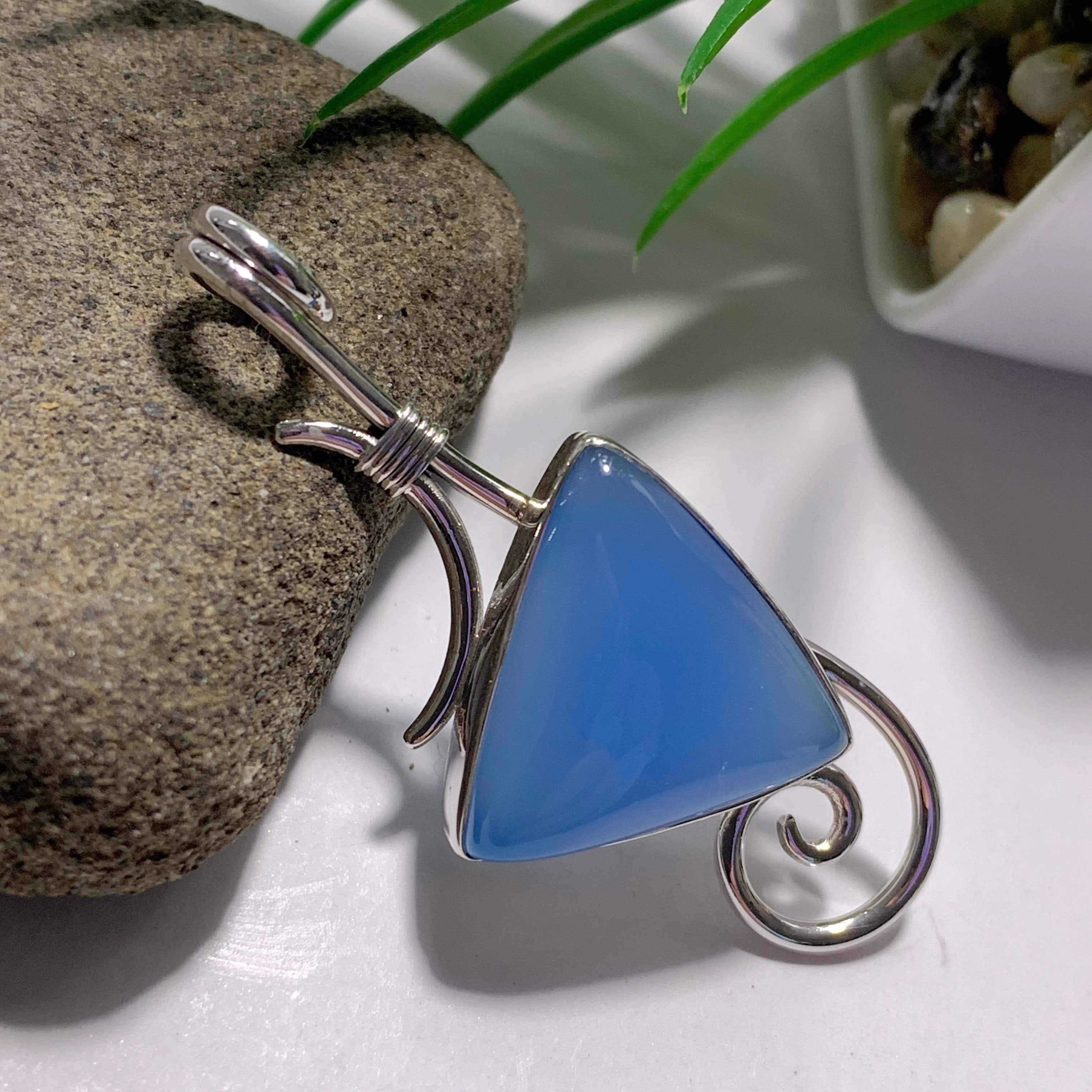 Gorgeous Blue Chalcedony Sterling Silver Pendant (Includes Silver Chain) - Earth Family Crystals