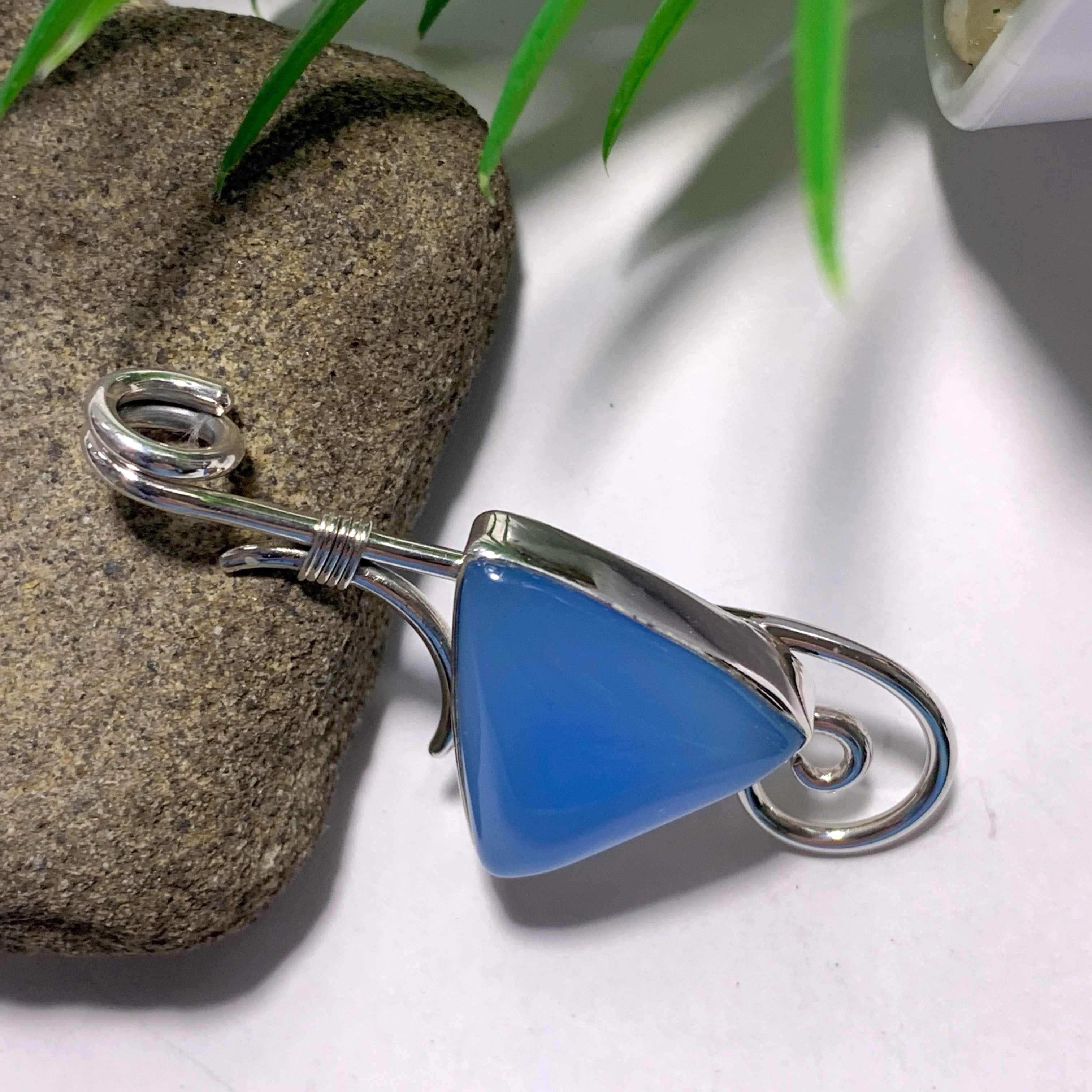 Gorgeous Blue Chalcedony Sterling Silver Pendant (Includes Silver Chain) - Earth Family Crystals