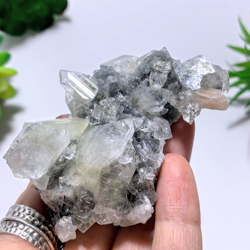 Clear & Green Apophyllite Cluster With Pink Stilbite Inclusions From India - Earth Family Crystals
