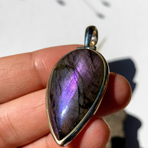 Rare & Mystical Silky Purple Labradorite Sterling Silver Pendant (Includes Silver Chain) - Earth Family Crystals