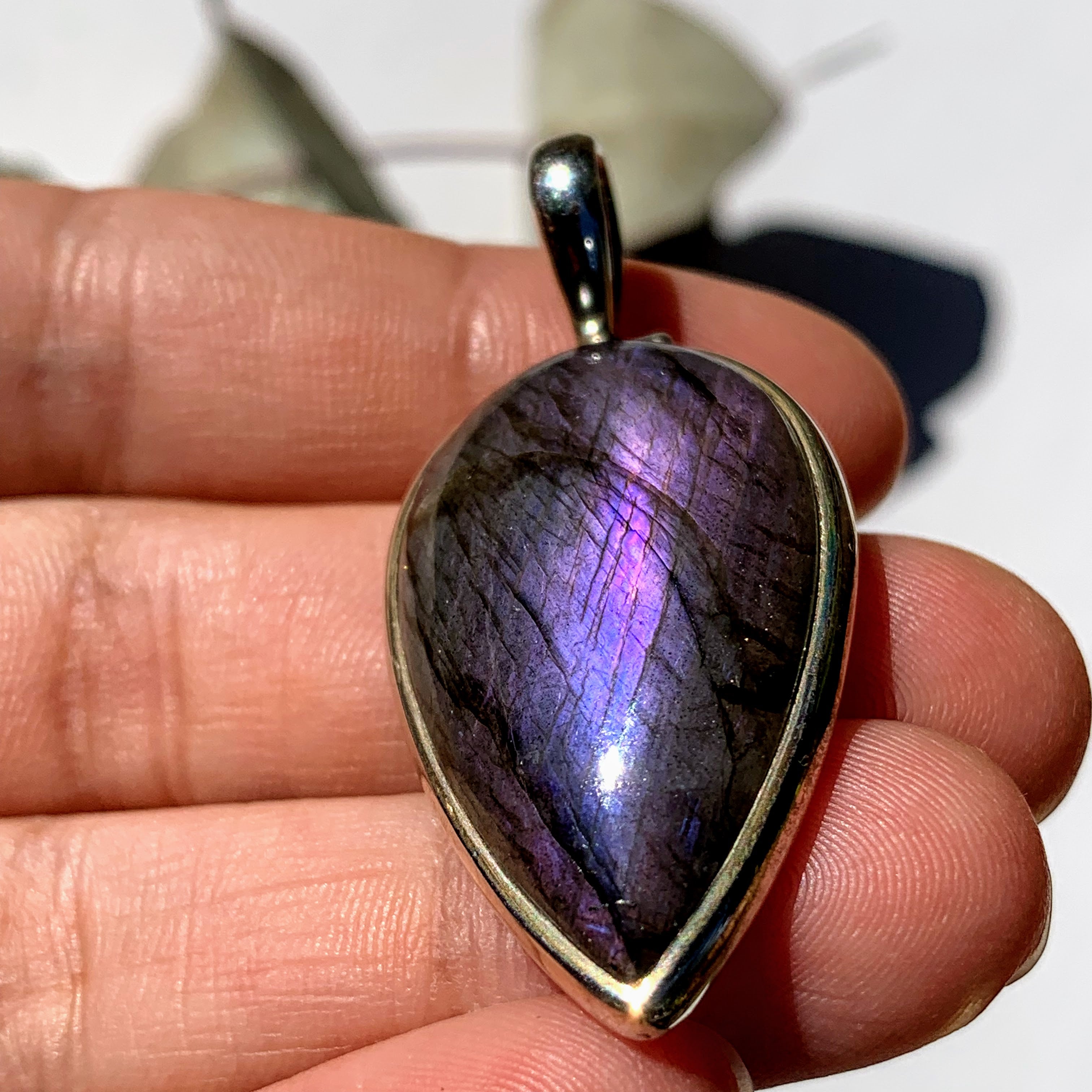 Rare & Mystical Silky Purple Labradorite Sterling Silver Pendant (Includes Silver Chain) - Earth Family Crystals