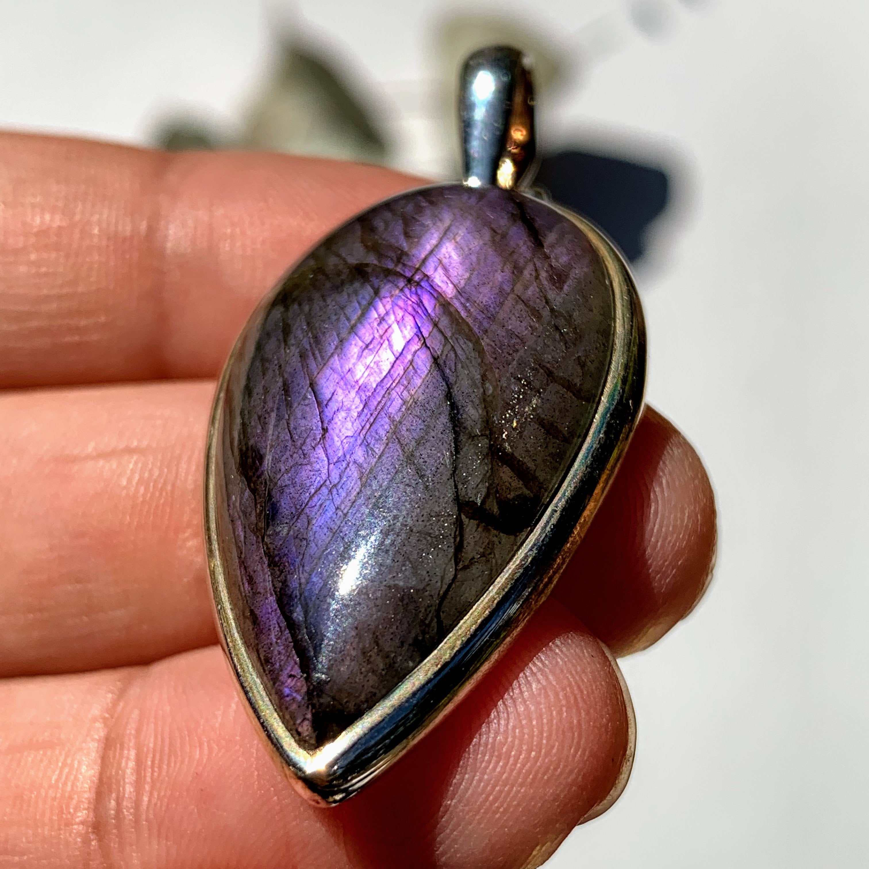 Rare & Mystical Silky Purple Labradorite Sterling Silver Pendant (Includes Silver Chain) - Earth Family Crystals