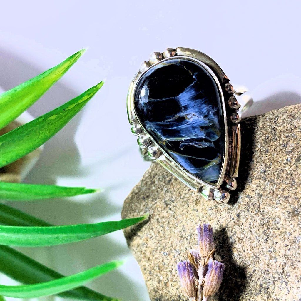 Pietersite Silky Blue Ring in Sterling Silver (Size 8 ) #1 - Earth Family Crystals