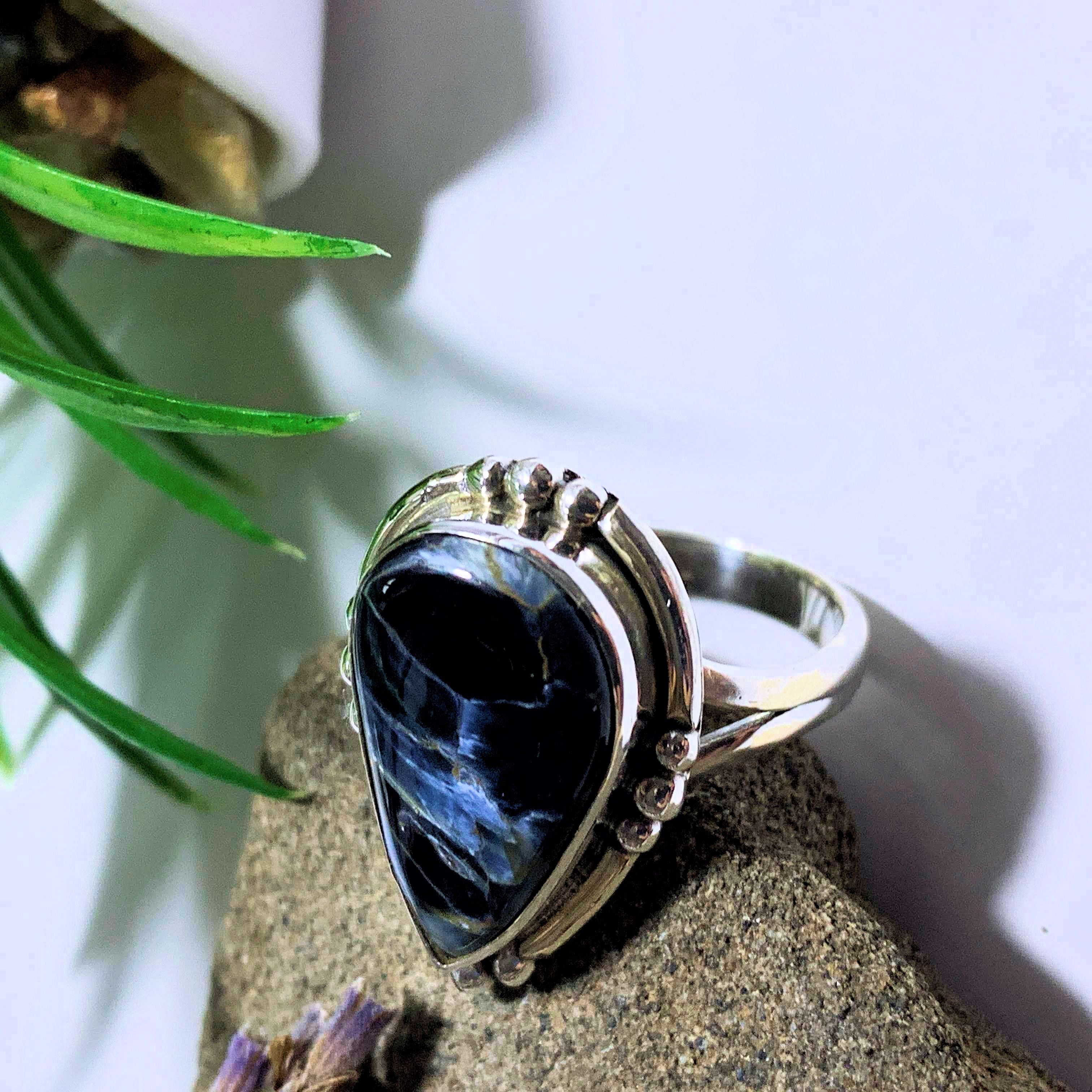 Pietersite Silky Blue Ring in Sterling Silver (Size 8 ) #1 - Earth Family Crystals