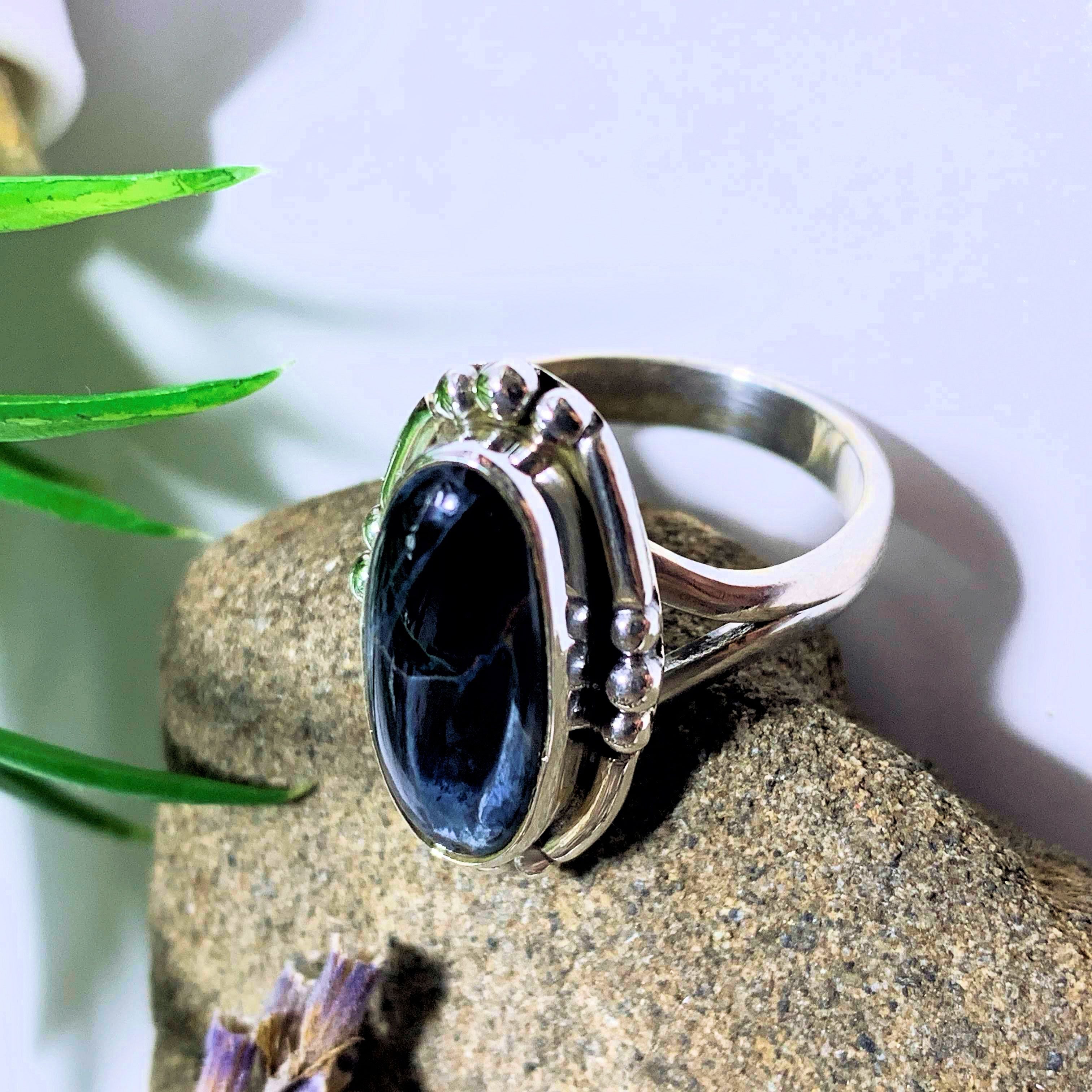 Pietersite Silky Blue Ring in Sterling Silver (Size 7 ) #2 - Earth Family Crystals