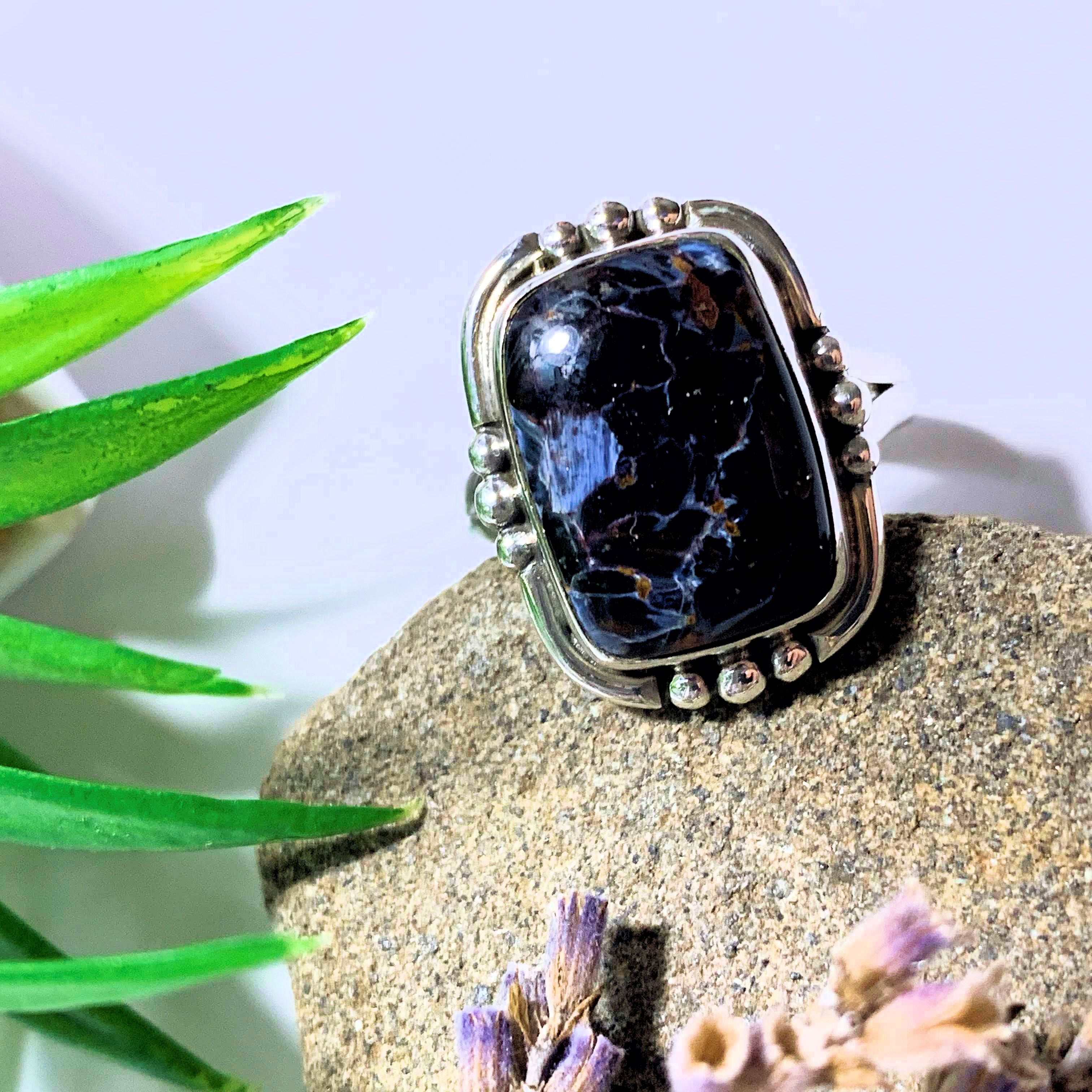 Pietersite Silky Blue Ring in Sterling Silver (Size 9.5 ) #3 - Earth Family Crystals