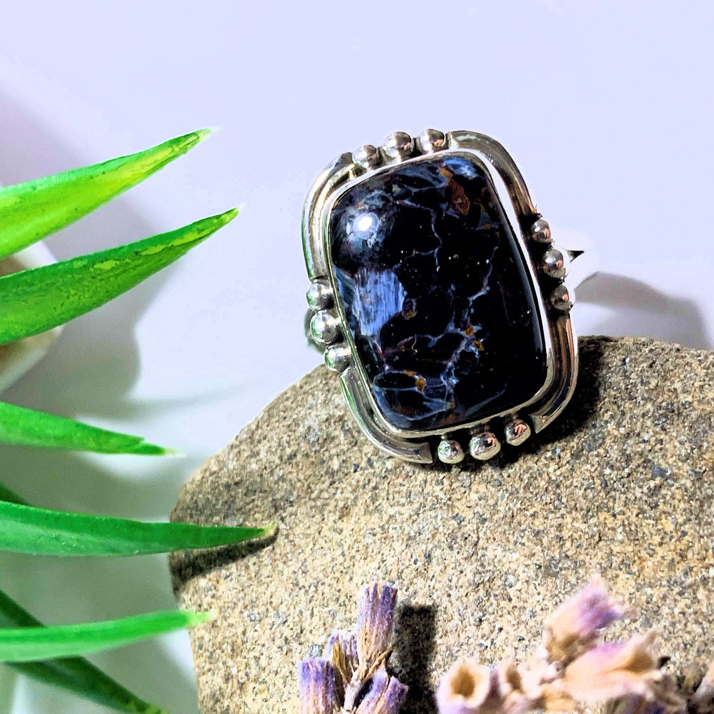 Pietersite Silky Blue Ring in Sterling Silver (Size 9.5 ) #3 - Earth Family Crystals