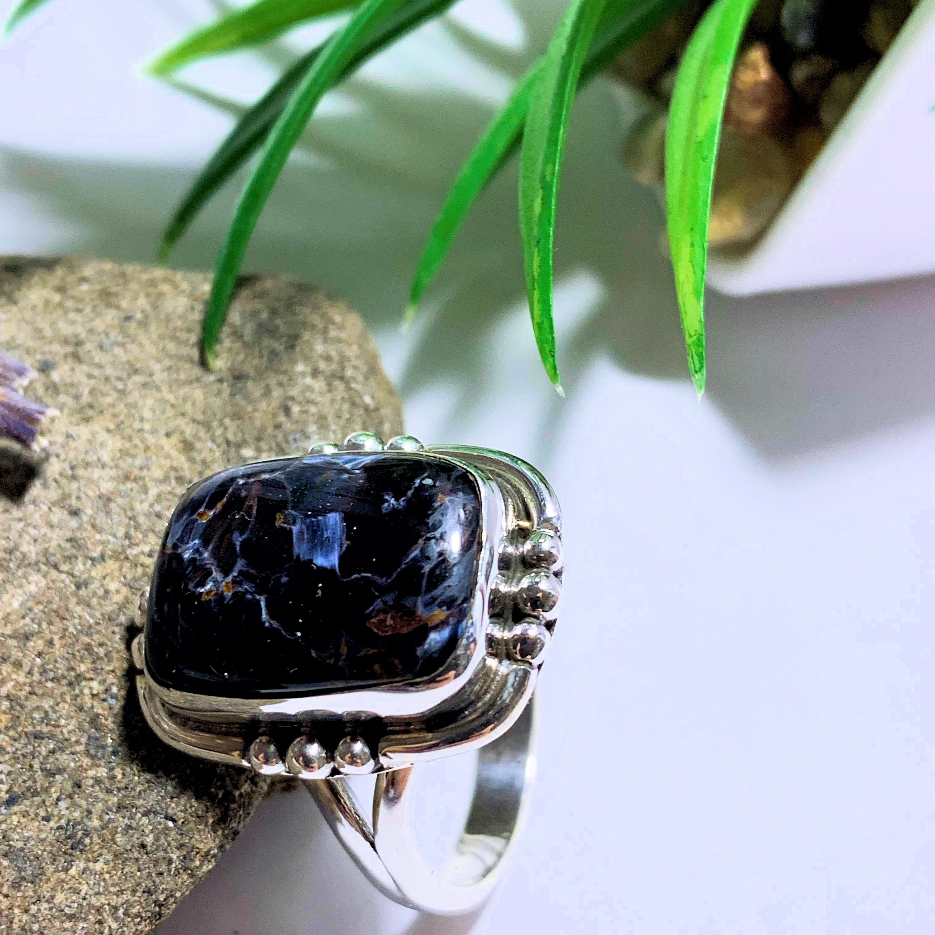 Pietersite Silky Blue Ring in Sterling Silver (Size 9.5 ) #3 - Earth Family Crystals