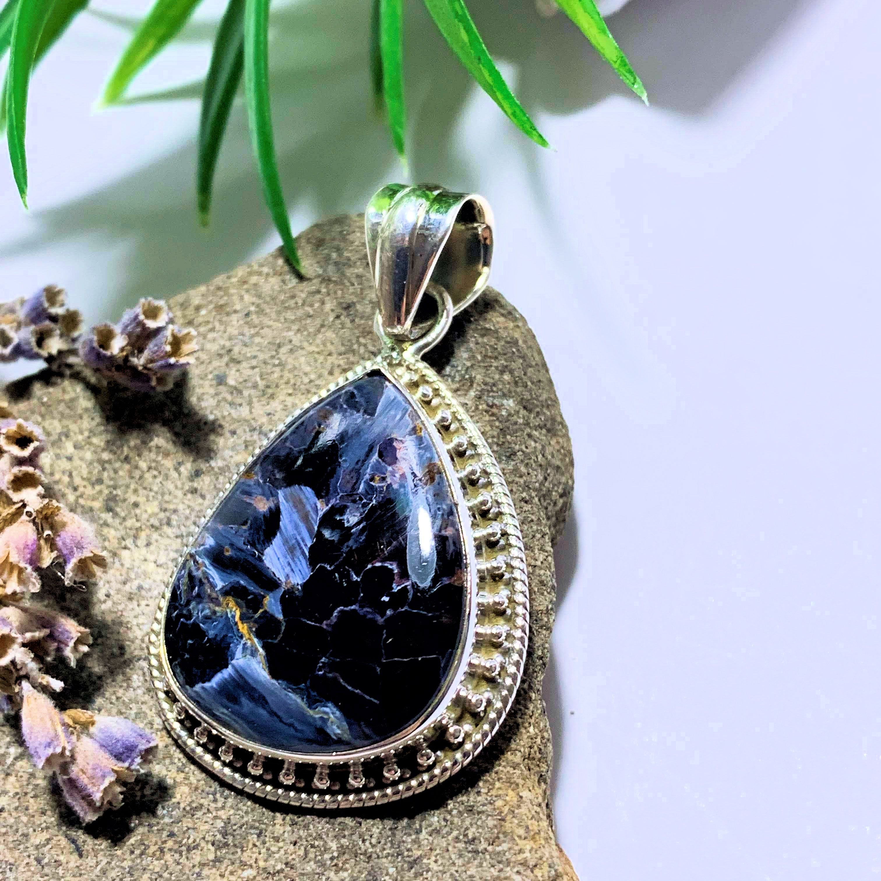 Pietersite Silky Blue Pendant in Sterling Silver (Includes Silver Chain) #1 - Earth Family Crystals