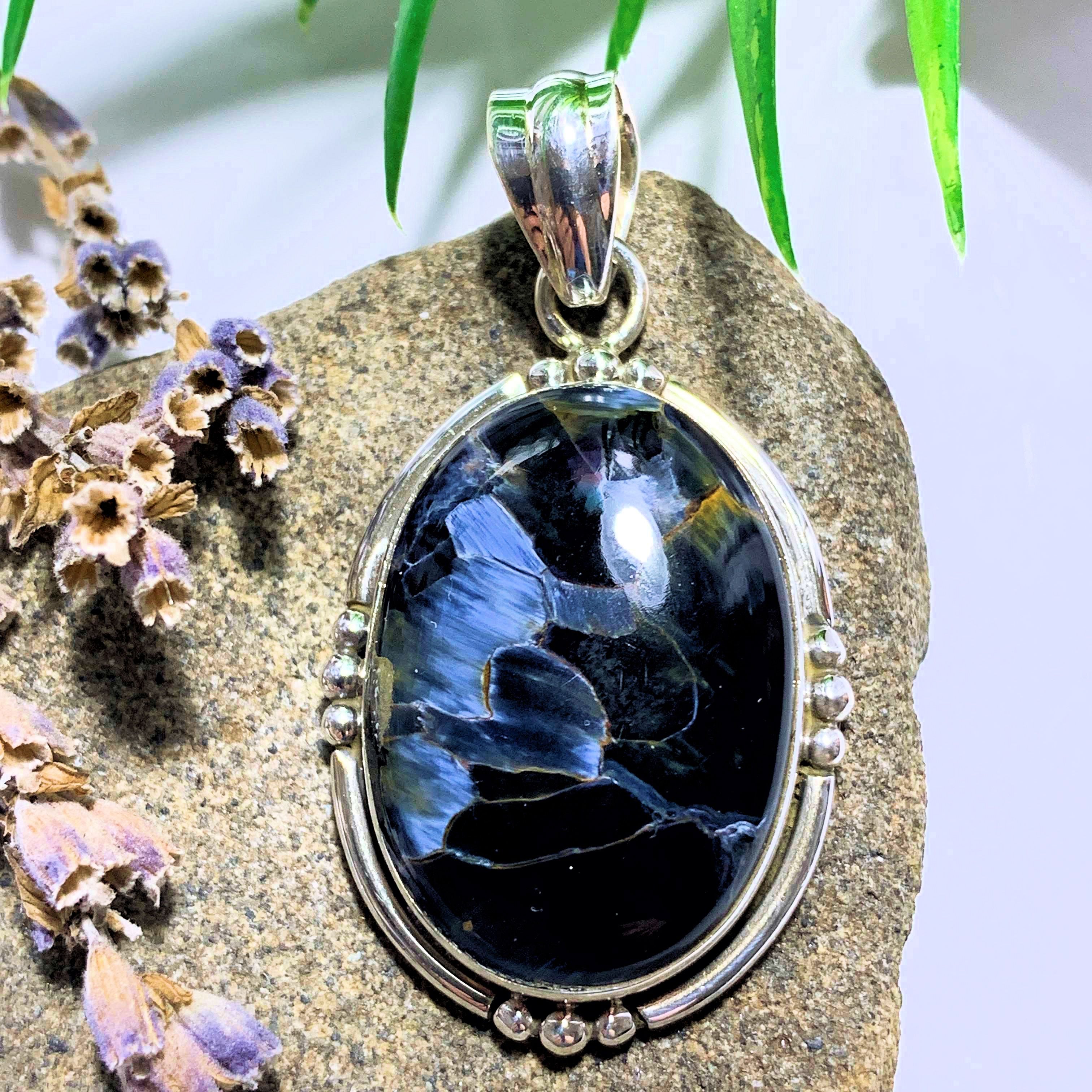 Pietersite Silky Blue Pendant in Sterling Silver (Includes Silver Chain) #2 - Earth Family Crystals