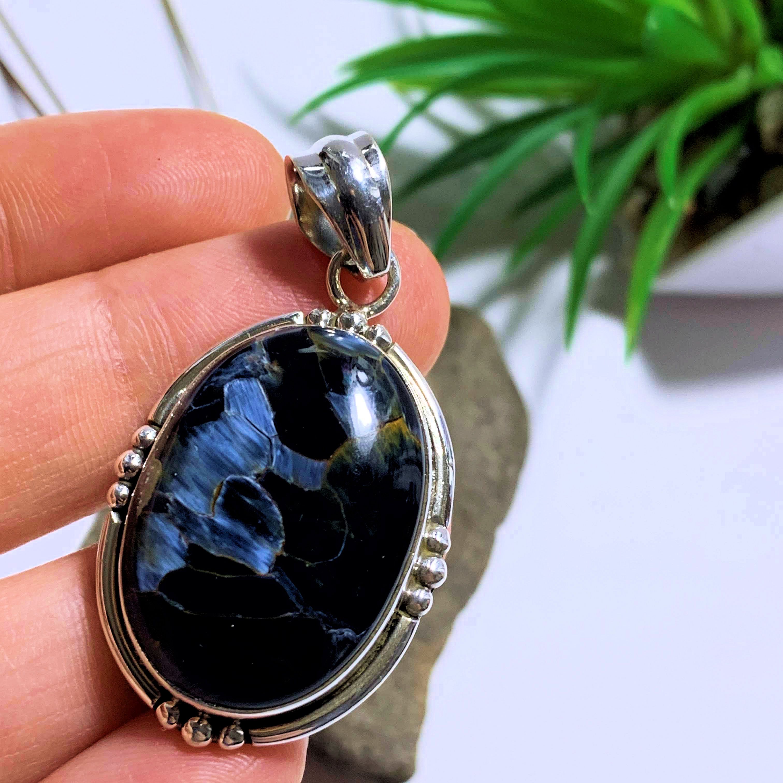 Pietersite Silky Blue Pendant in Sterling Silver (Includes Silver Chain) #2 - Earth Family Crystals