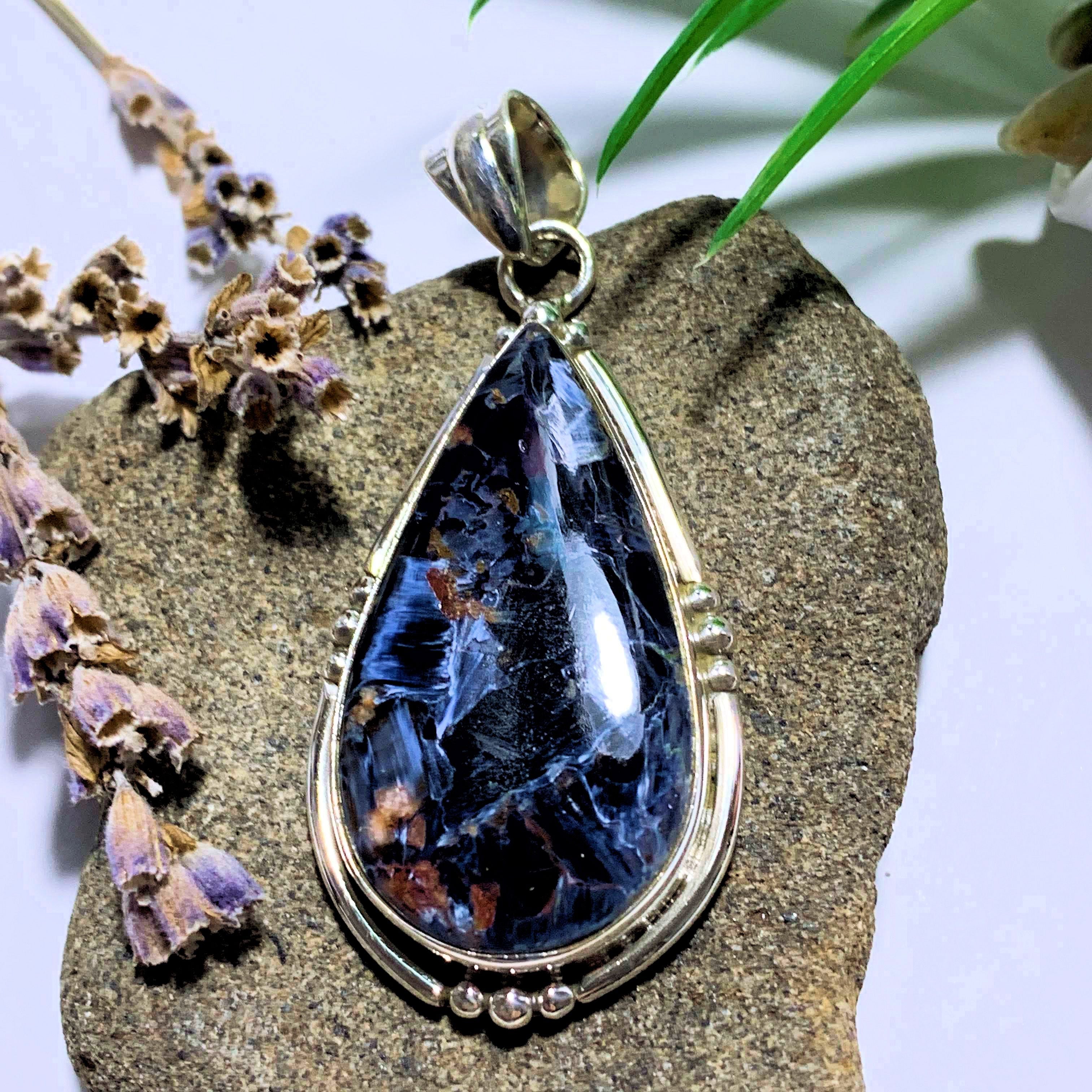 Pietersite Silky Blue Pendant in Sterling Silver (Includes Silver Chain) #3 - Earth Family Crystals