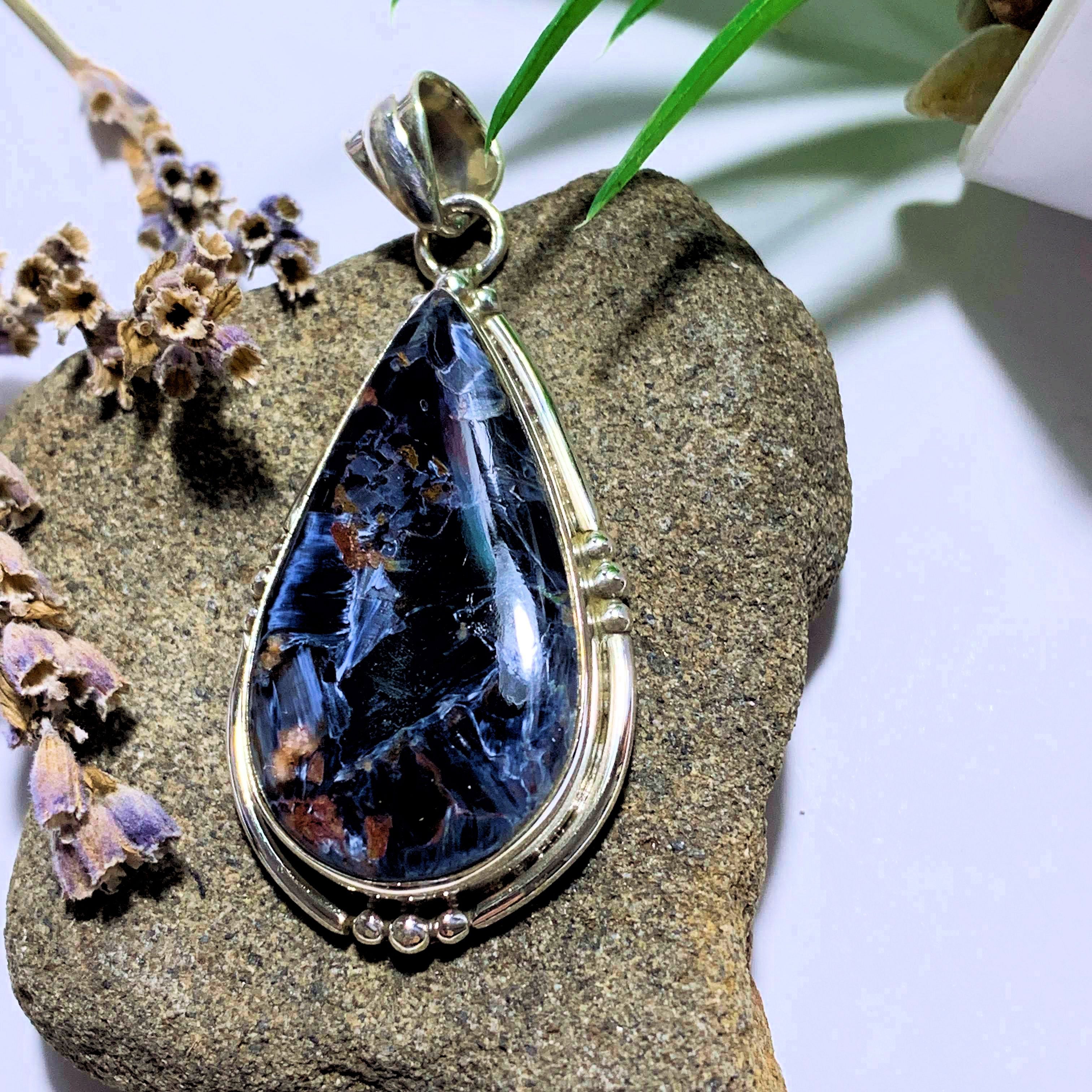 Pietersite Silky Blue Pendant in Sterling Silver (Includes Silver Chain) #3 - Earth Family Crystals