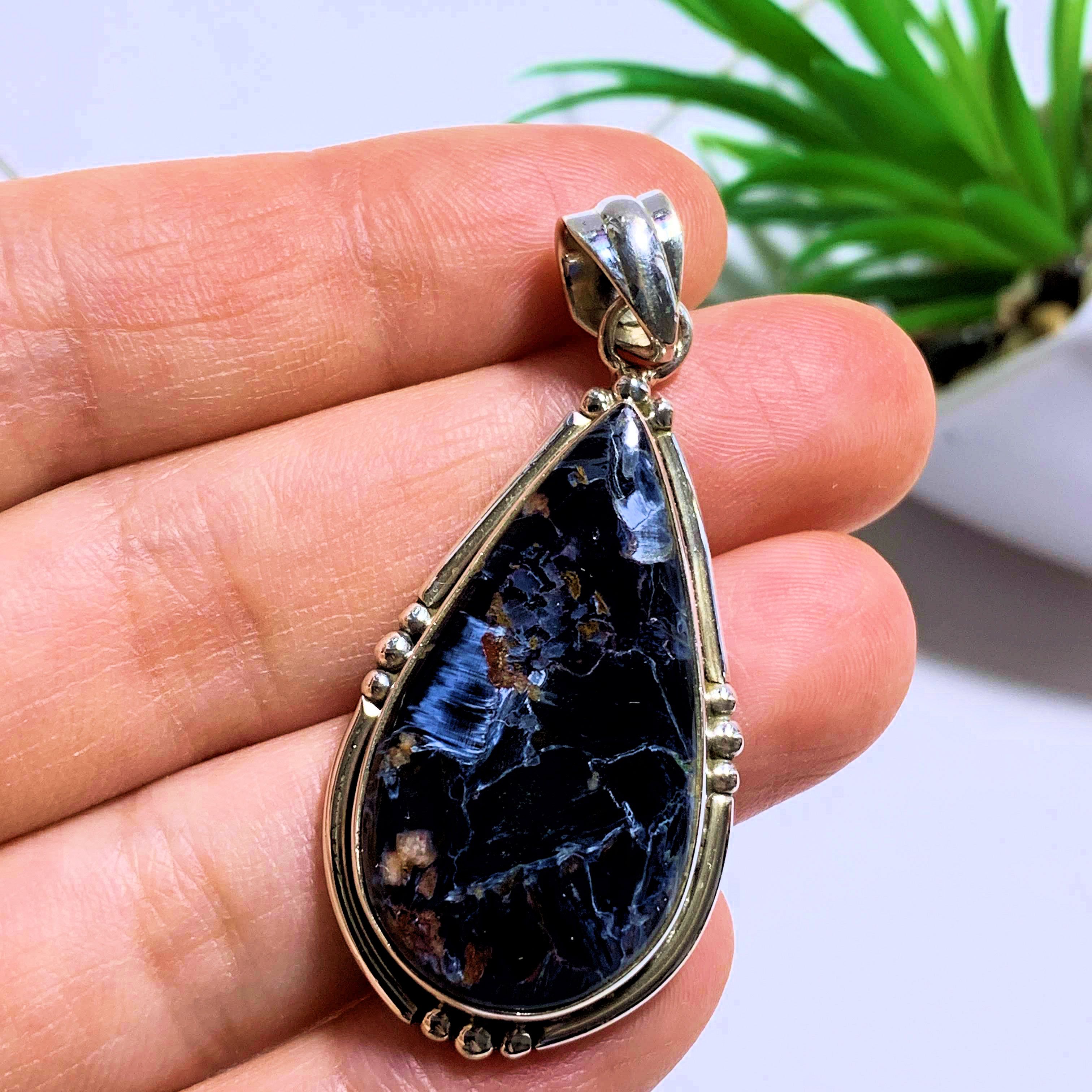 Pietersite Silky Blue Pendant in Sterling Silver (Includes Silver Chain) #3 - Earth Family Crystals