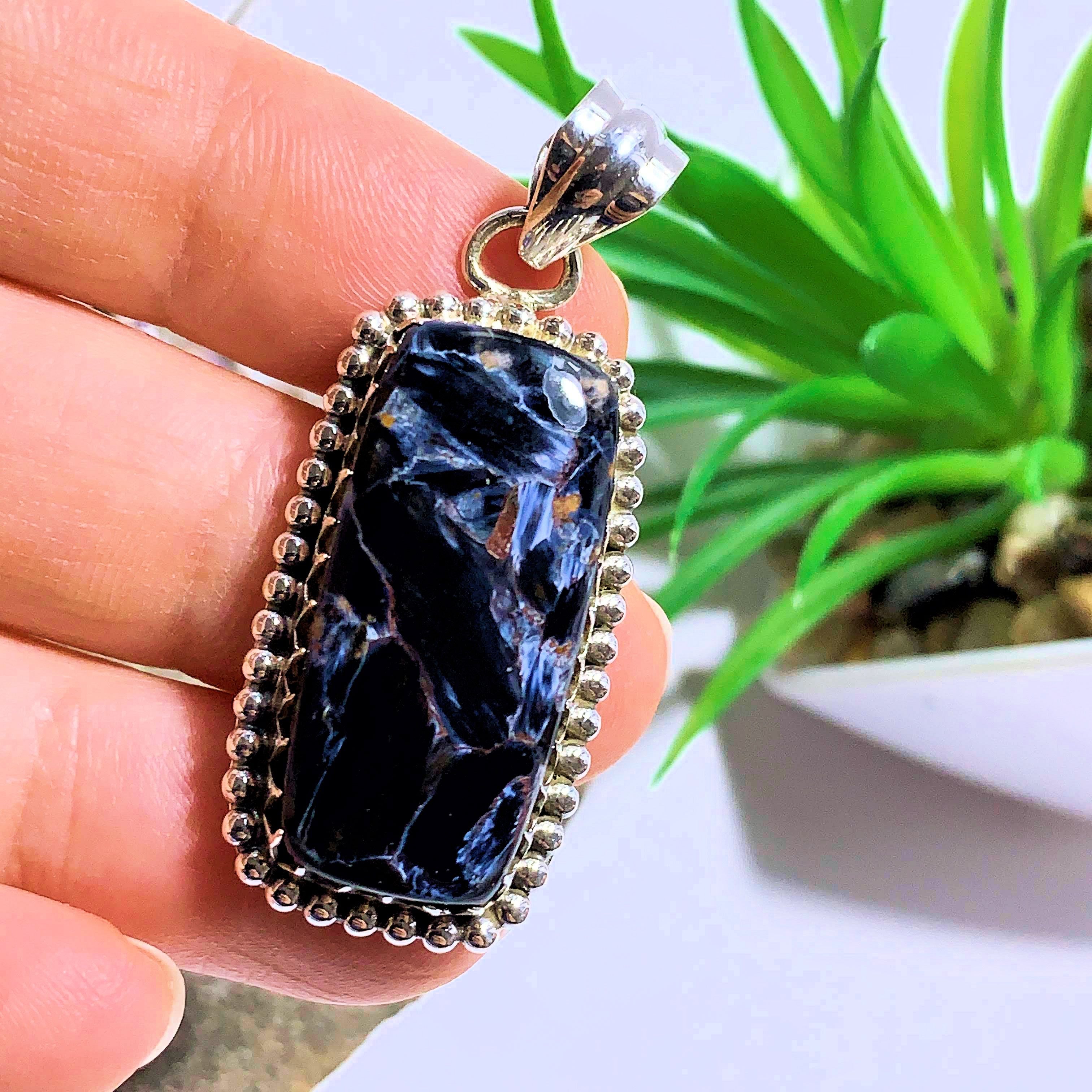 Pietersite Silky Blue Pendant in Sterling Silver (Includes Silver Chain) #5 - Earth Family Crystals