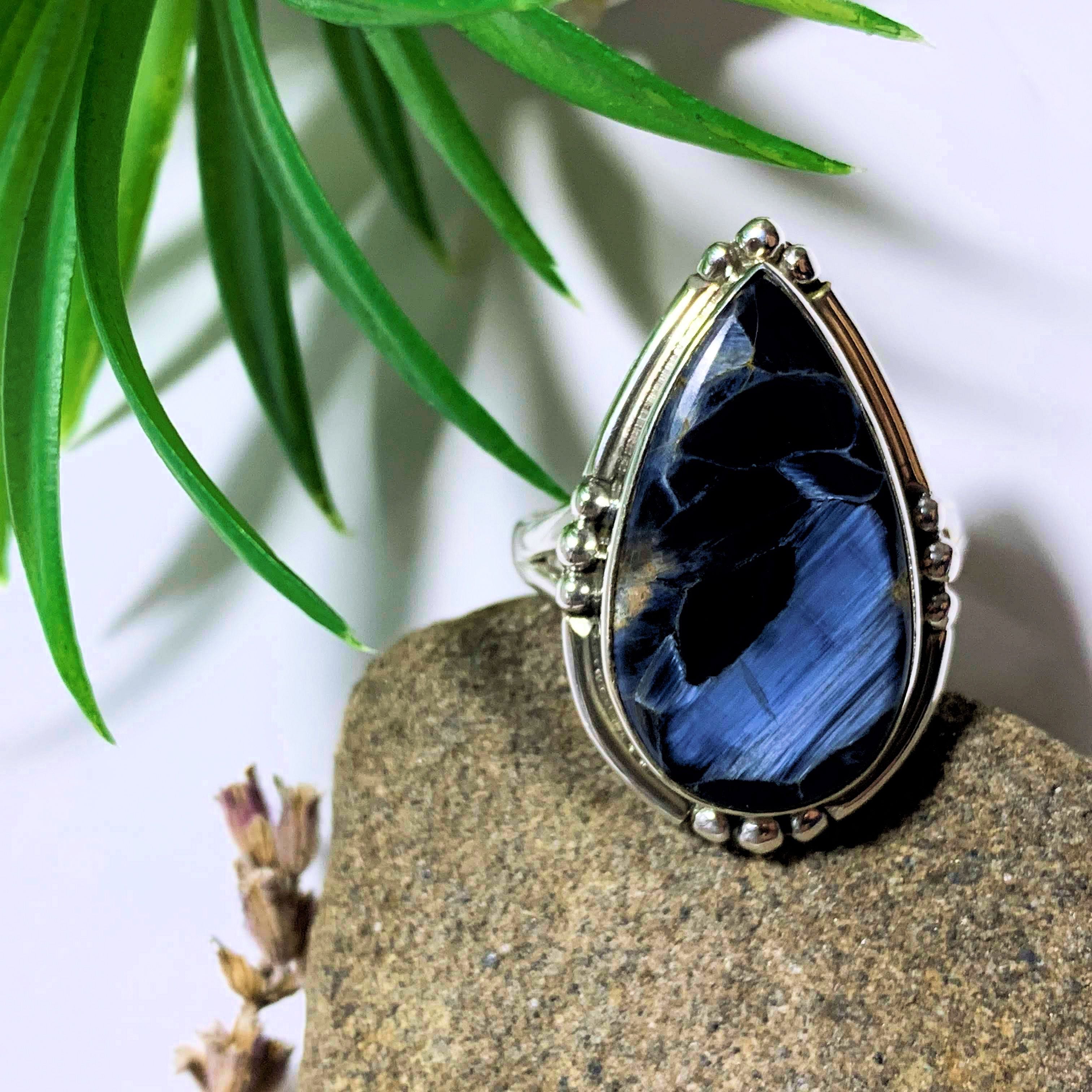 Pietersite Silky Blue Ring in Sterling Silver (Size 10.5 ) #4 - Earth Family Crystals