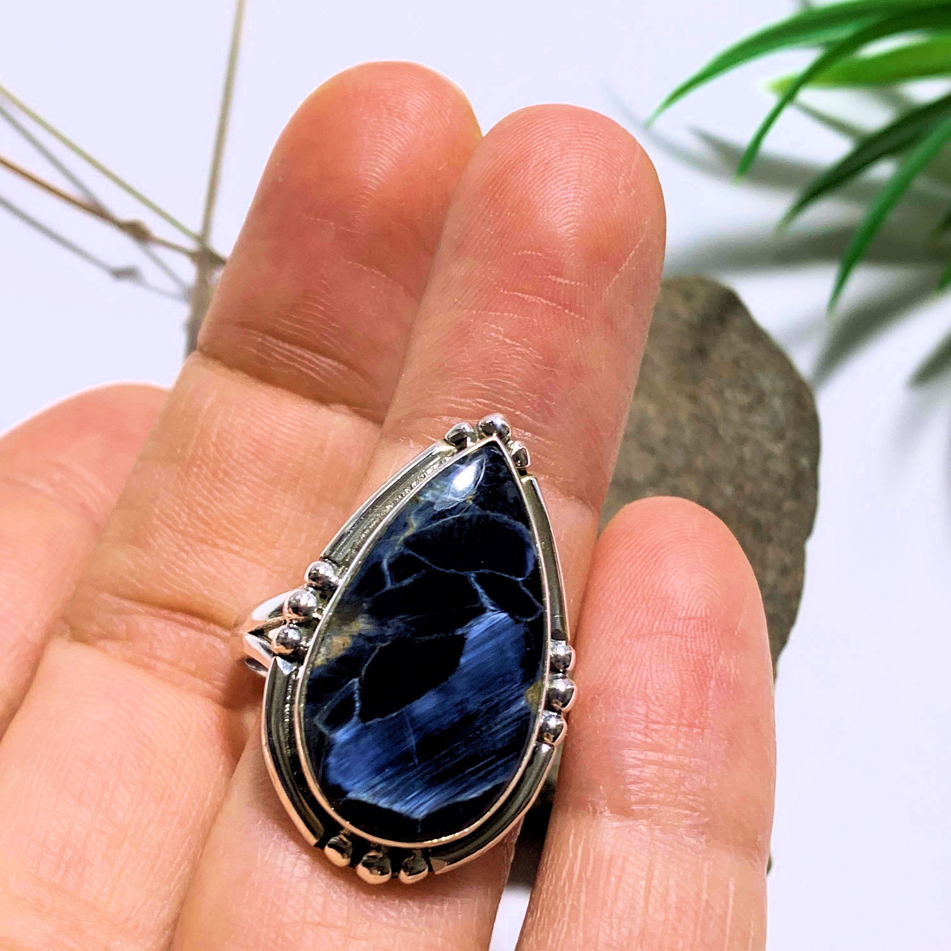 Pietersite Silky Blue Ring in Sterling Silver (Size 10.5 ) #4 - Earth Family Crystals