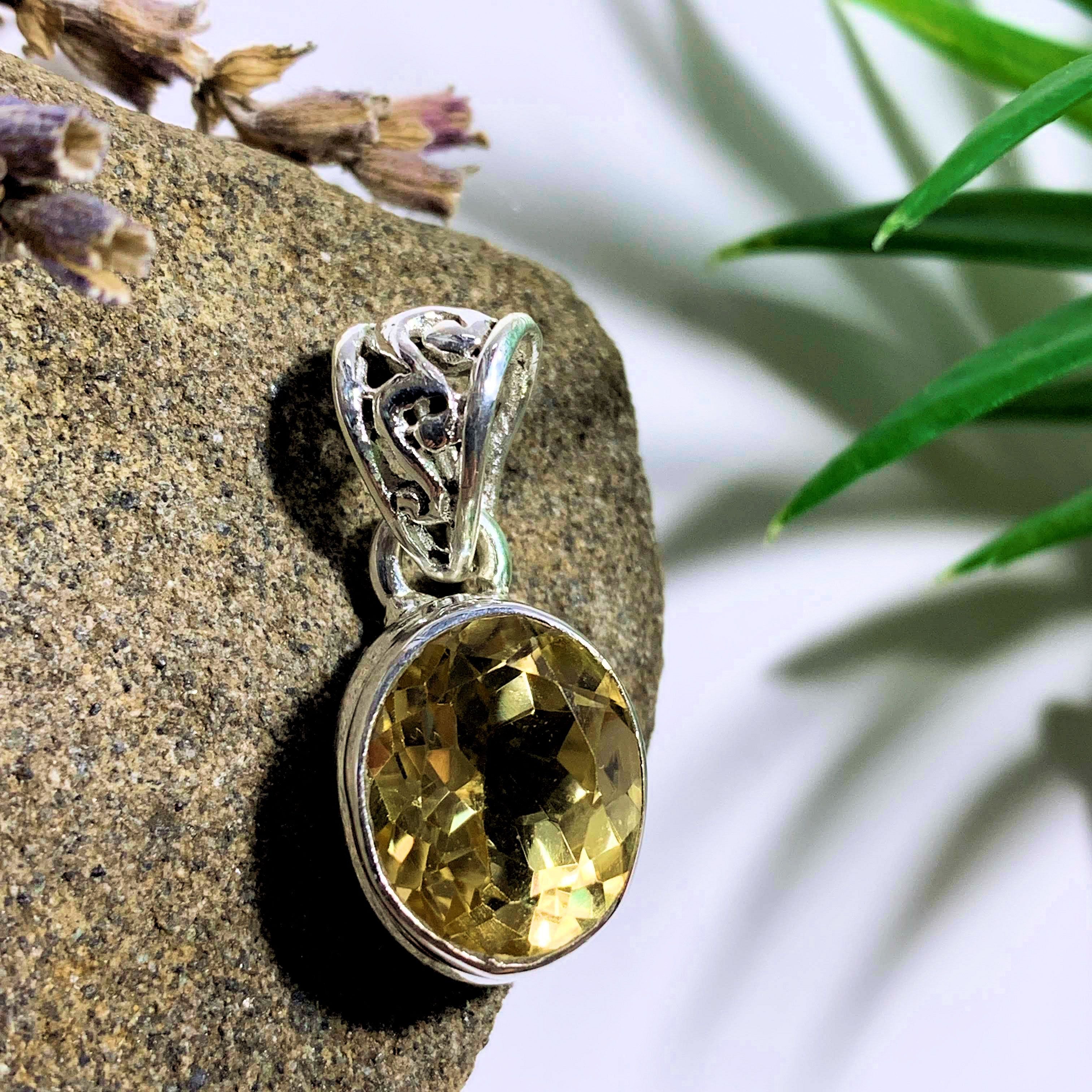 Faceted Golden Citrine Sterling Silver Pendant (Includes Silver Chain) #1 - Earth Family Crystals