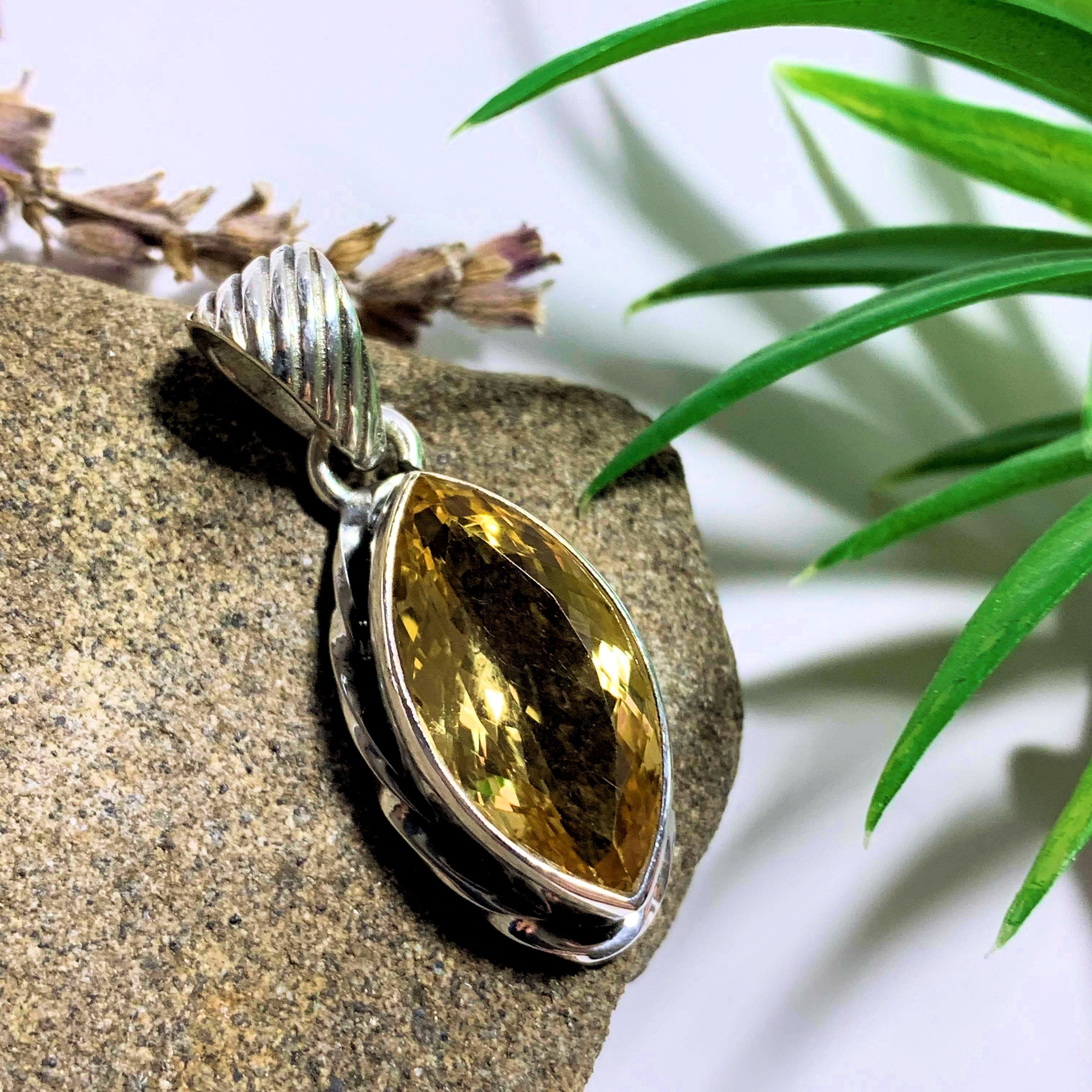 Faceted Golden Citrine Sterling Silver Pendant (Includes Silver Chain) #2 - Earth Family Crystals