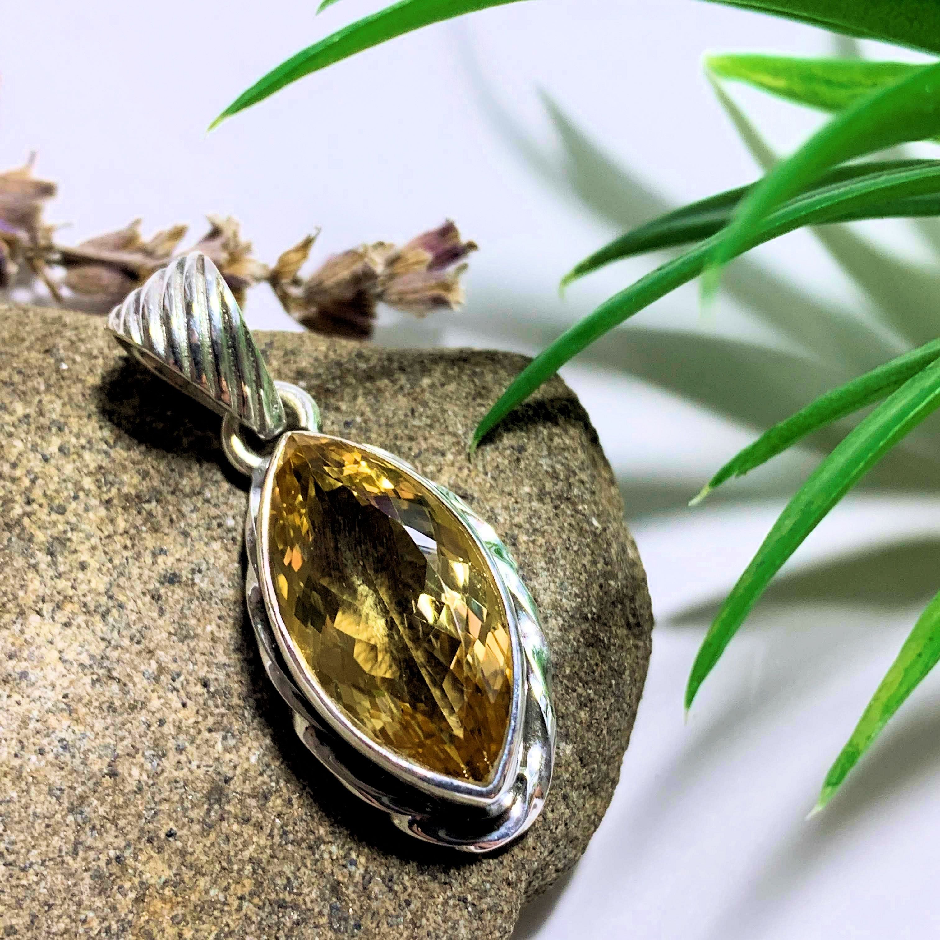 Faceted Golden Citrine Sterling Silver Pendant (Includes Silver Chain) #2 - Earth Family Crystals