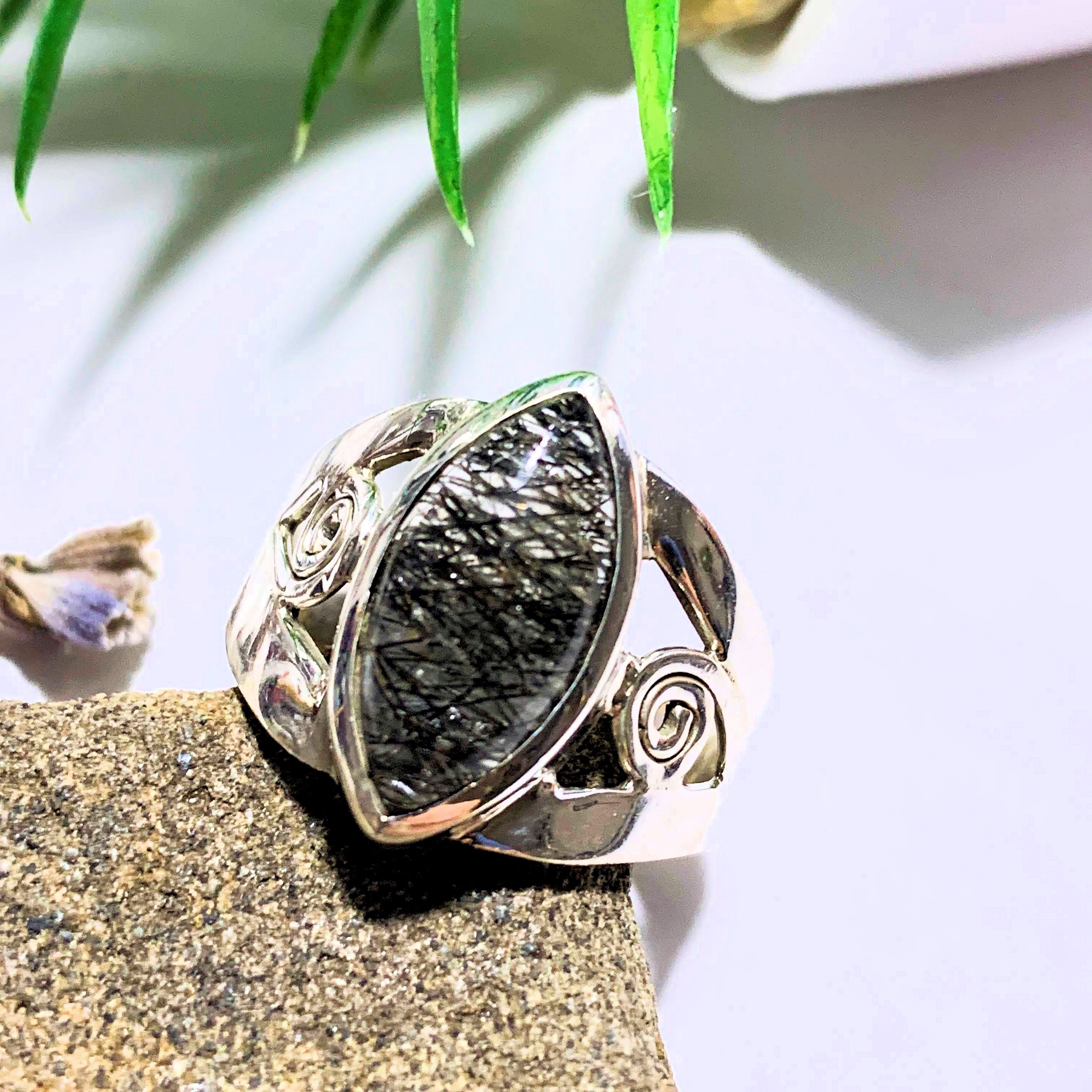 Tourmalated Quartz Ring in Sterling Silver (Size 8) - Earth Family Crystals