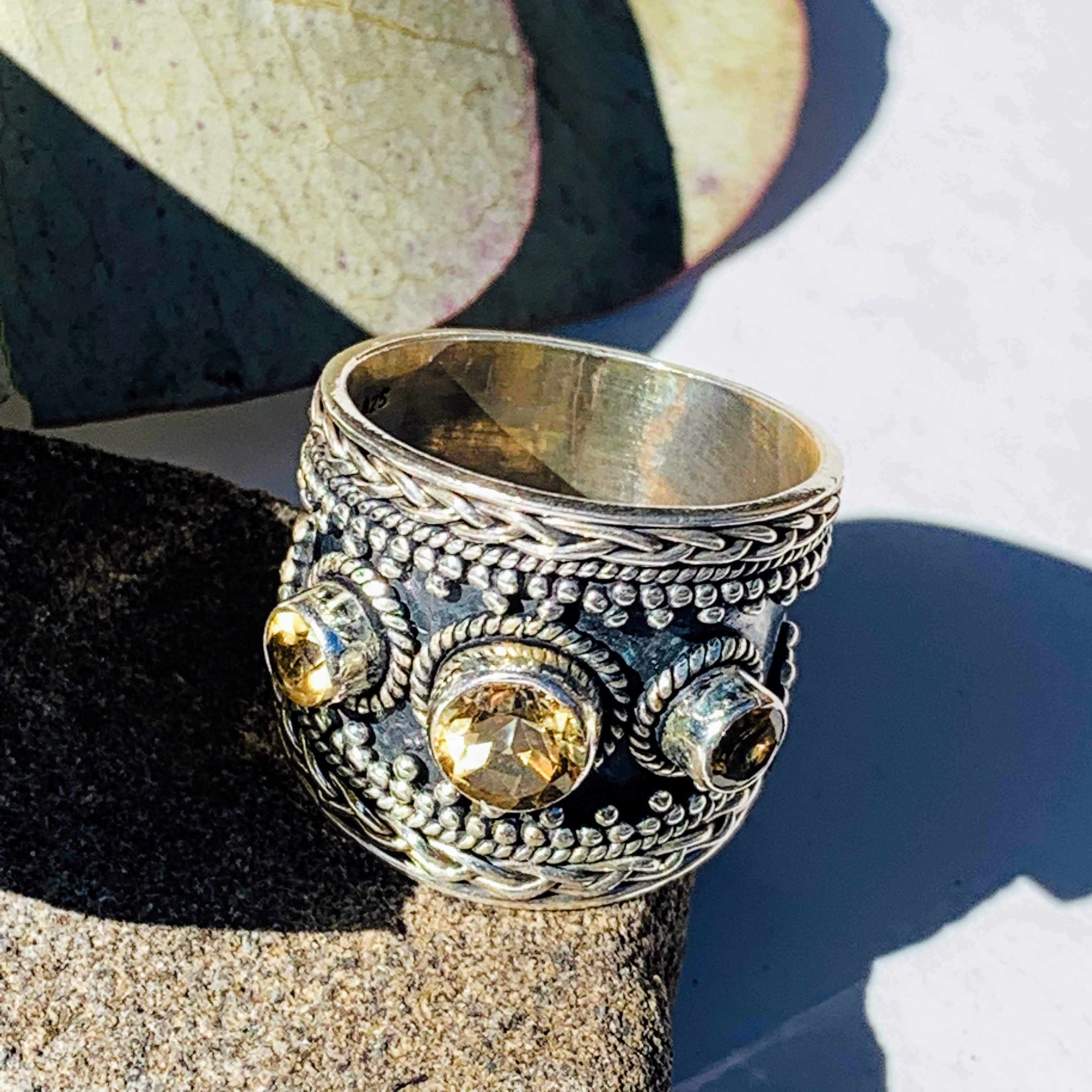 Gorgeous Chunky Golden Sparkle Faceted Citrine Ring in Sterling Silver (Size 9) - Earth Family Crystals