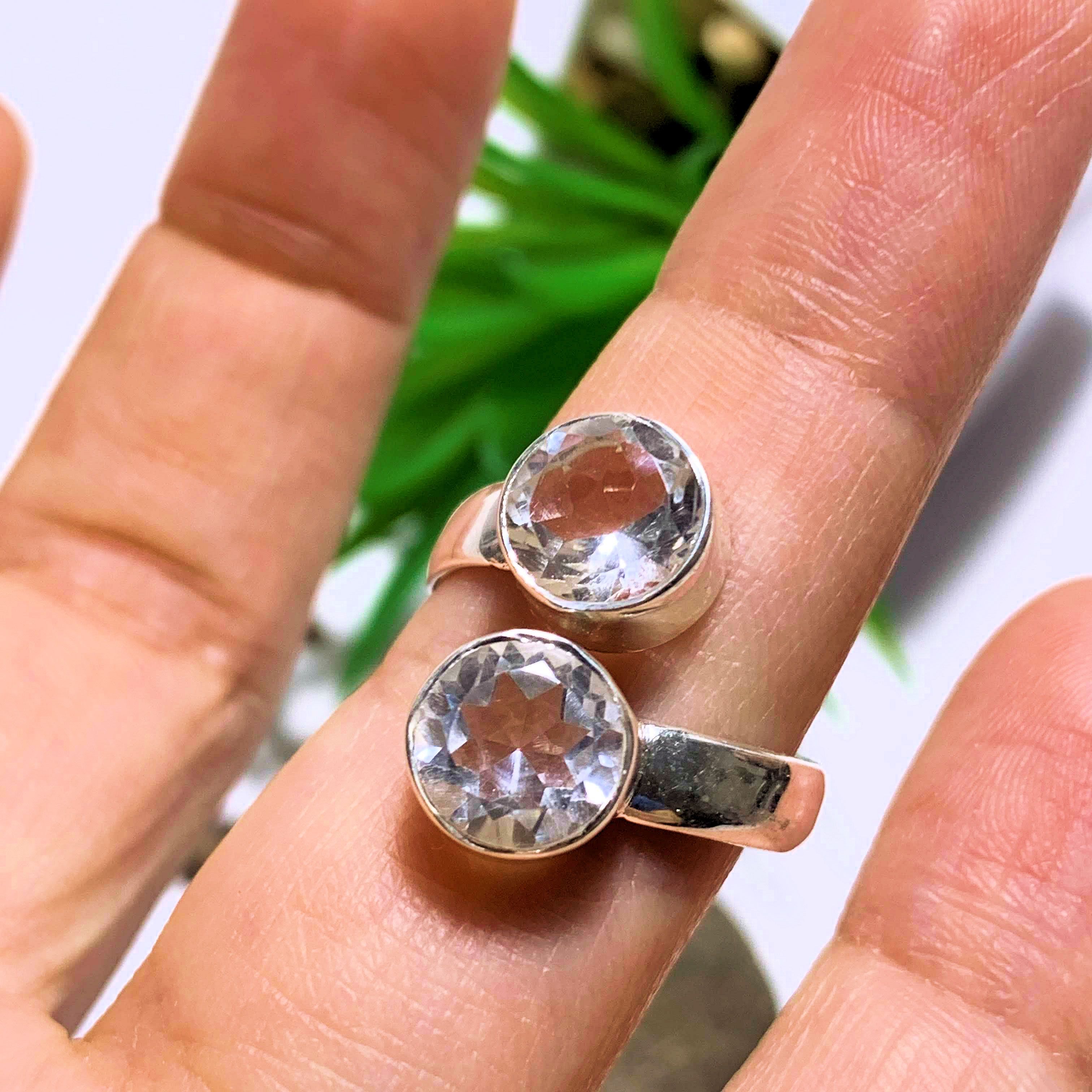 Clear Quartz Faceted Double Stone Sterling Silver Ring (Size Adjustable 8-9) - Earth Family Crystals