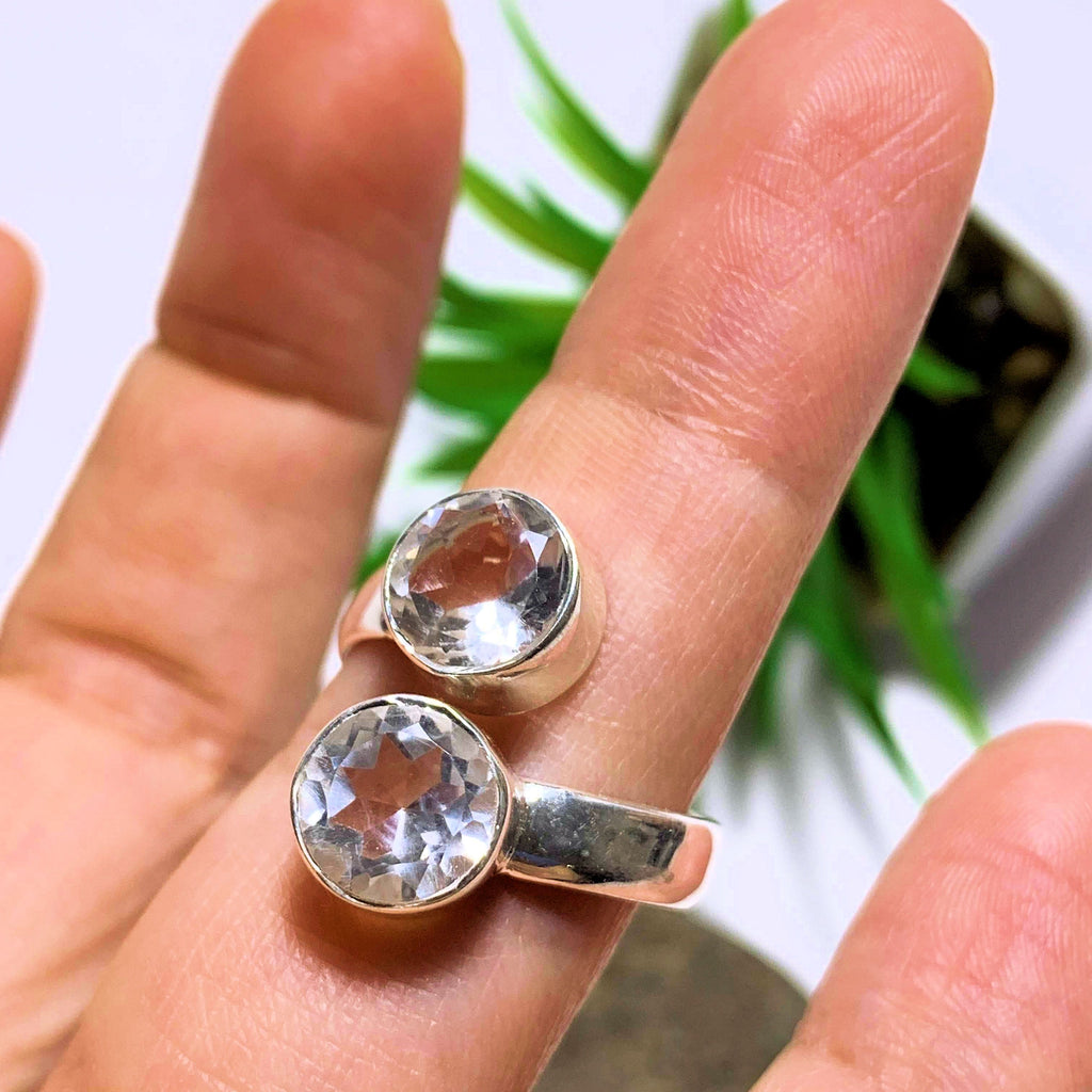Clear Quartz Faceted Double Stone Sterling Silver Ring (Size Adjustable 8-9) - Earth Family Crystals