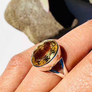 Elegant Faceted Golden Citrine Ring in Sterling Silver (Size 7) - Earth Family Crystals