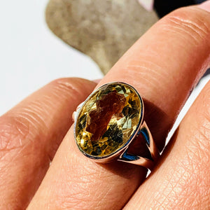 Elegant Faceted Golden Citrine Ring in Sterling Silver (Size 7) - Earth Family Crystals