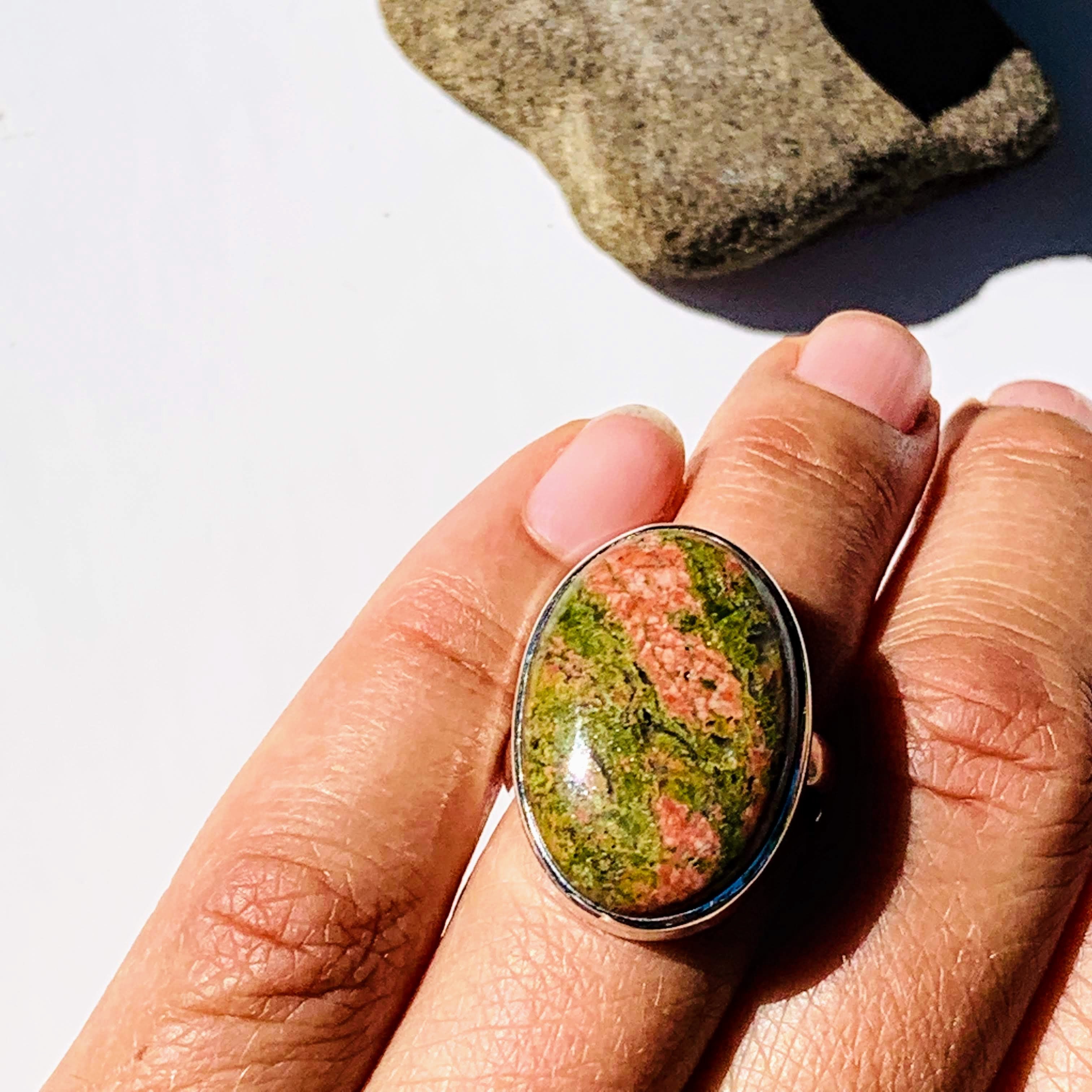 Pretty Two Tone Unakite Ring in Sterling Silver (Size 7.5) - Earth Family Crystals