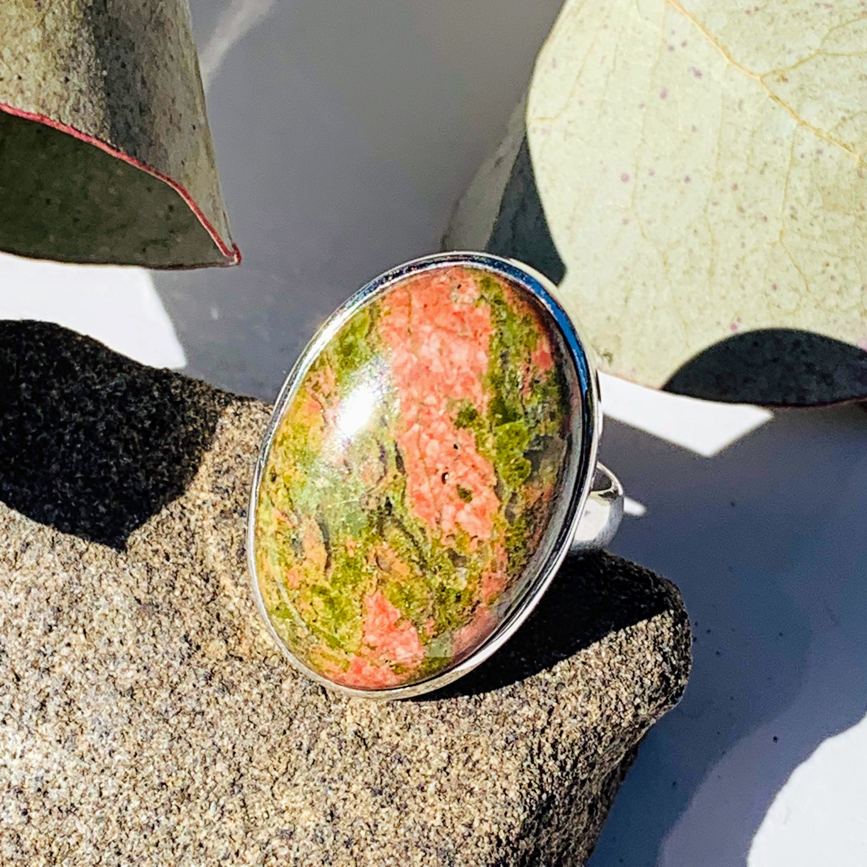 Pretty Two Tone Unakite Ring in Sterling Silver (Size 7.5) - Earth Family Crystals