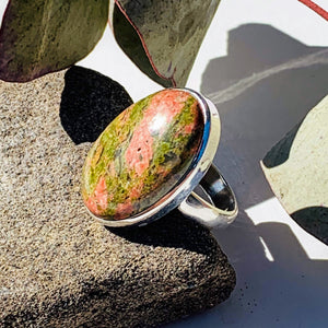 Pretty Two Tone Unakite Ring in Sterling Silver (Size 7.5) - Earth Family Crystals