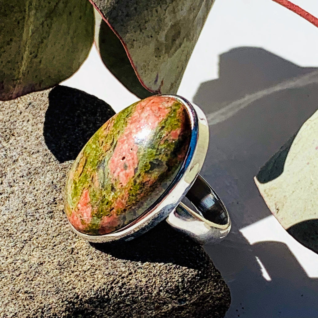 Pretty Two Tone Unakite Ring in Sterling Silver (Size 7.5) - Earth Family Crystals