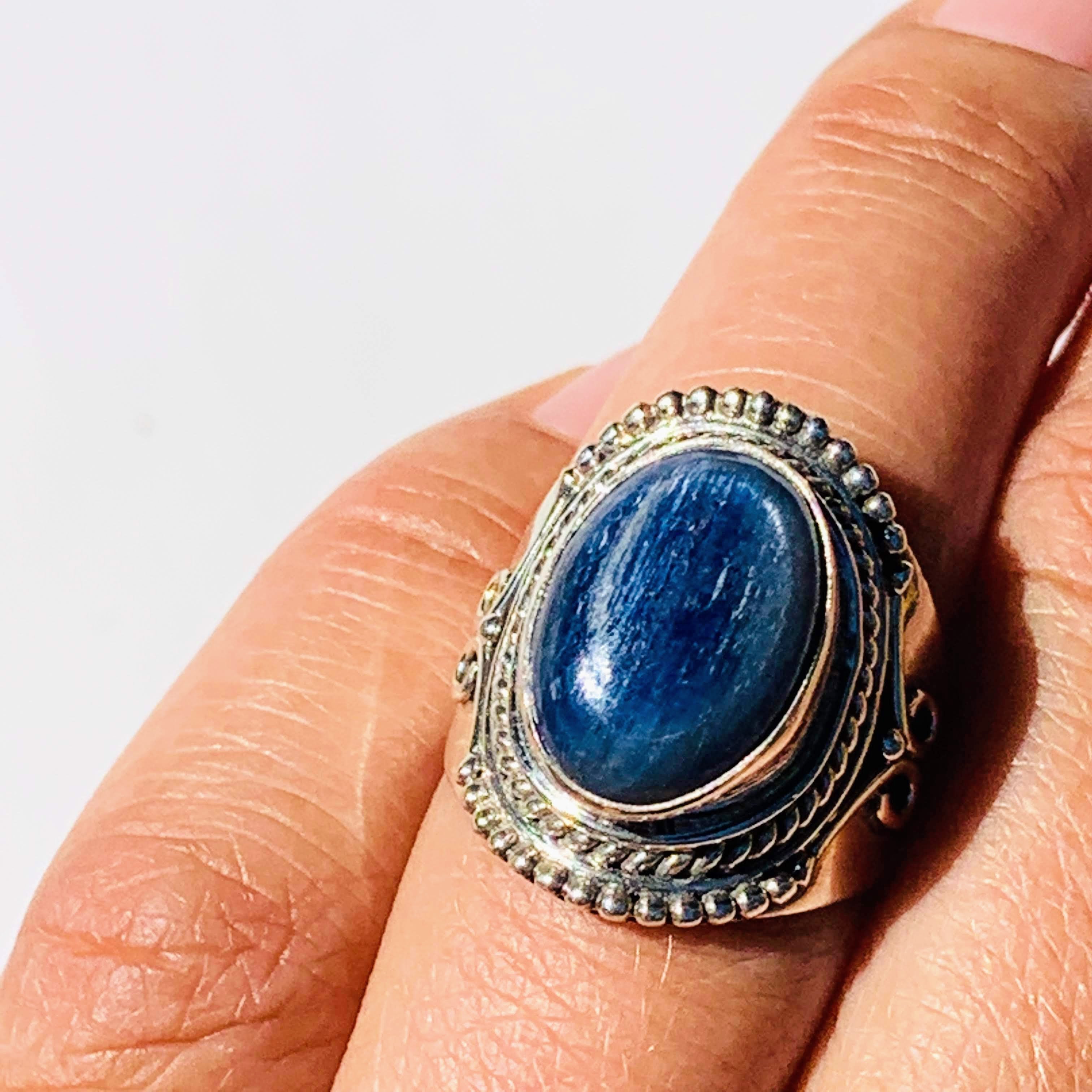 Stunning Elegant Deep Blue Kyanite Ring in Sterling Silver (Size 6.5) - Earth Family Crystals