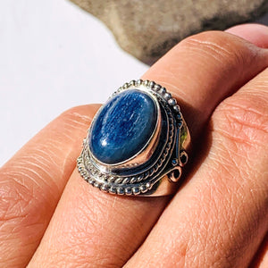 Stunning Elegant Deep Blue Kyanite Ring in Sterling Silver (Size 6.5) - Earth Family Crystals