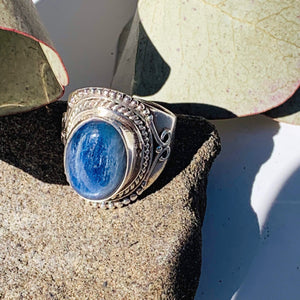 Stunning Elegant Deep Blue Kyanite Ring in Sterling Silver (Size 6.5) - Earth Family Crystals