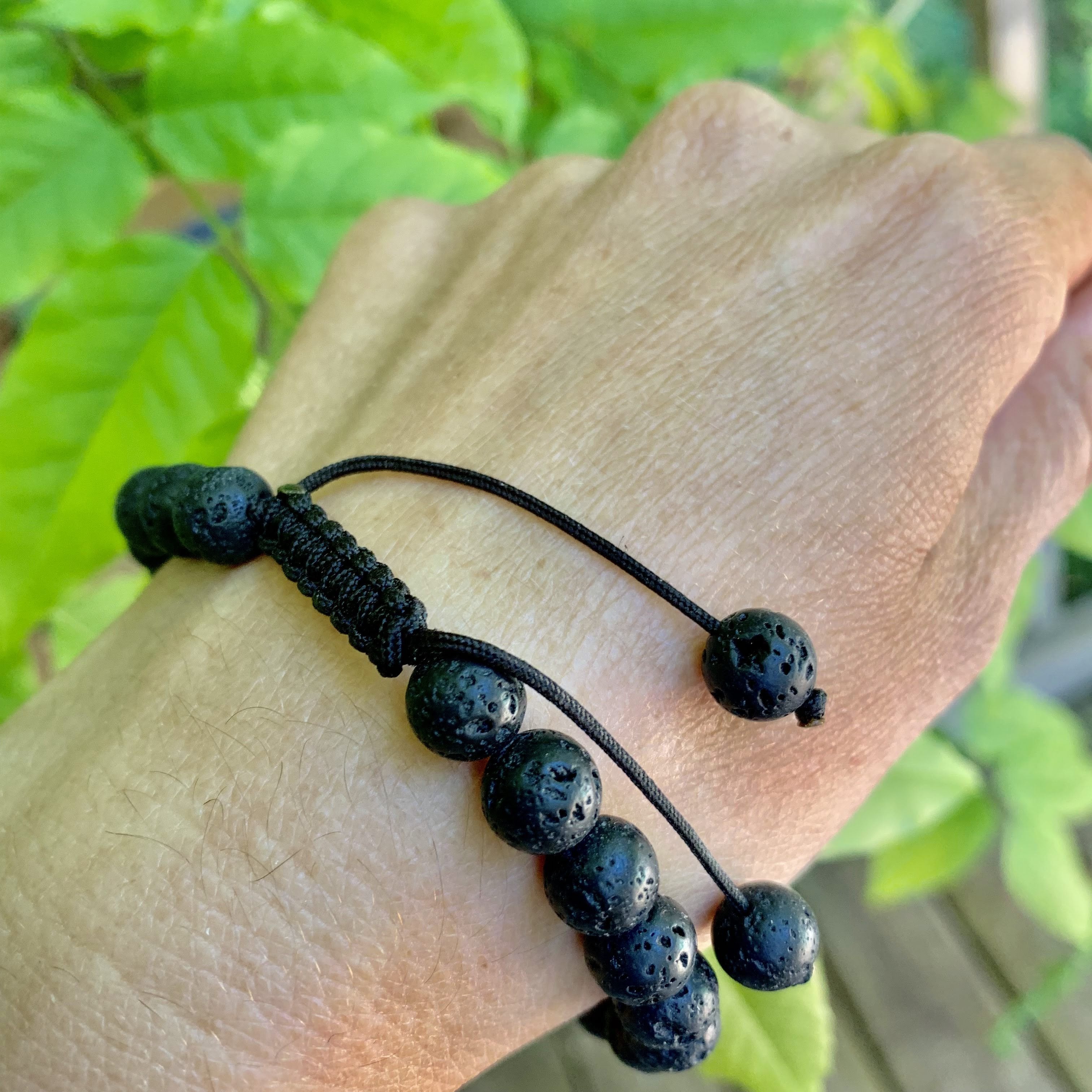 Raw Green Fluorite Lava Stone Bracelet on Adjustable Cotton Cord -Ideal for Essential Oils - Earth Family Crystals