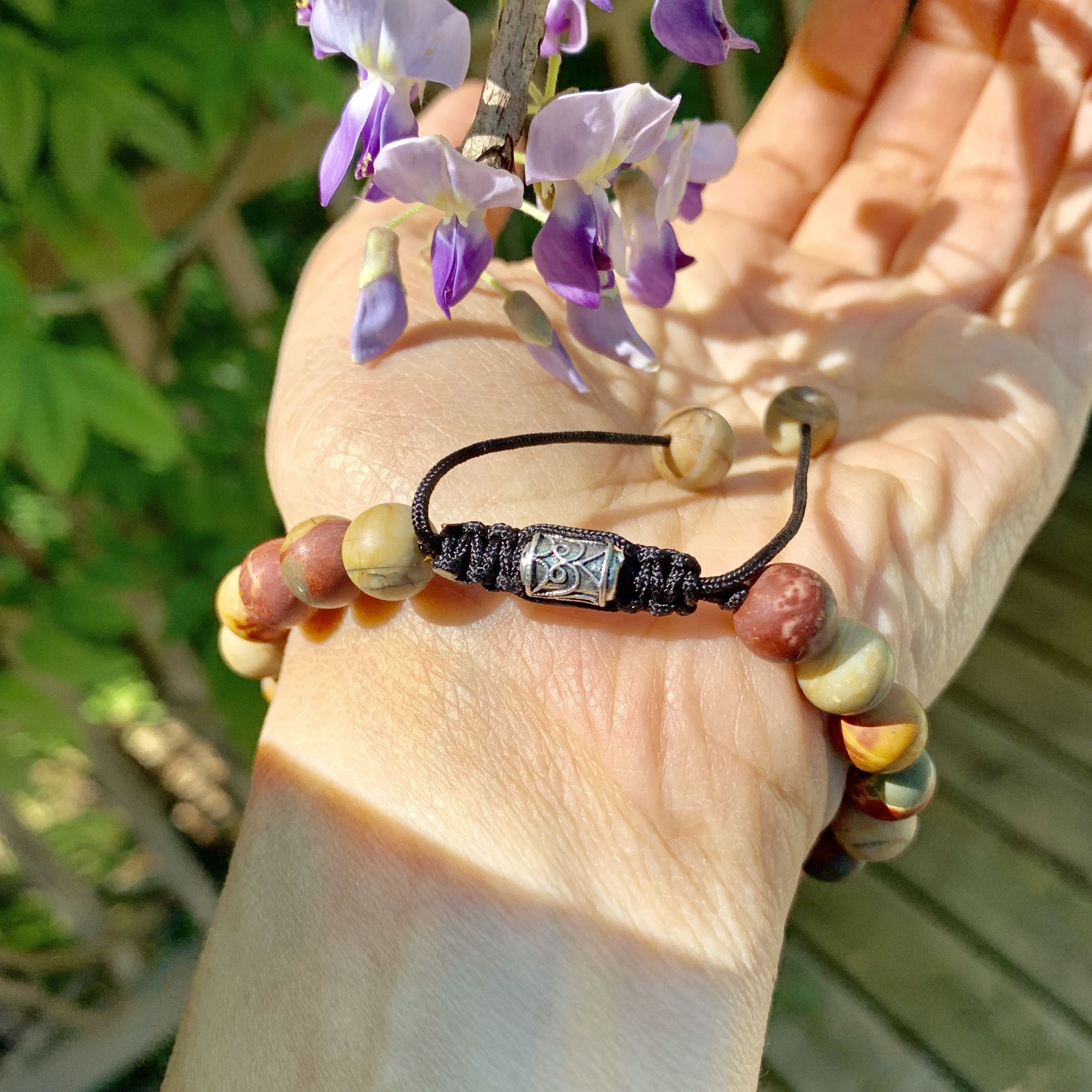 Unpolished Earth Tones Picasso Jasper Bracelet on Adjustable Cotton Cord - Earth Family Crystals