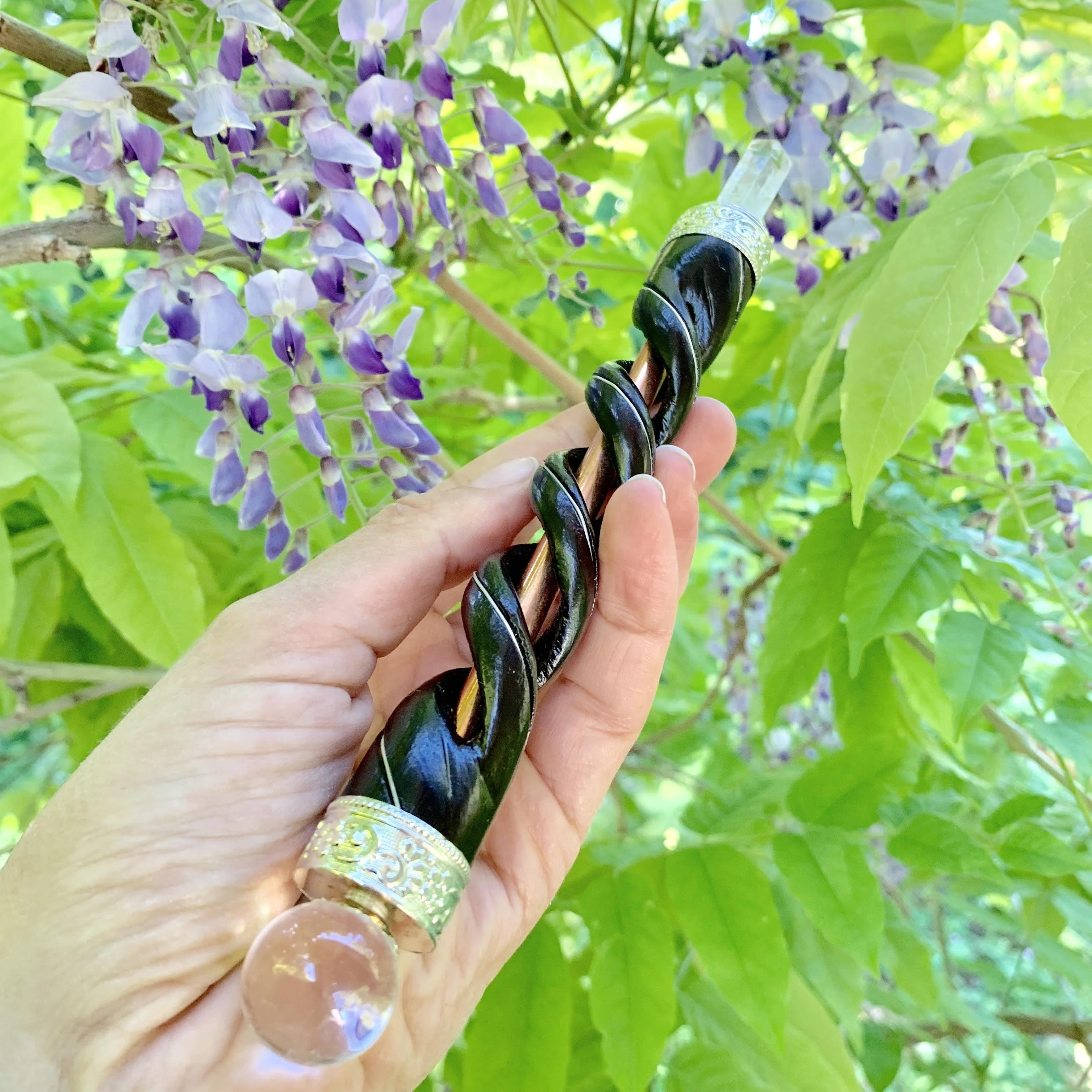 Clear Quartz, Rose Wood & Copper Healers Wand~ Ideal for Energy Work - Earth Family Crystals