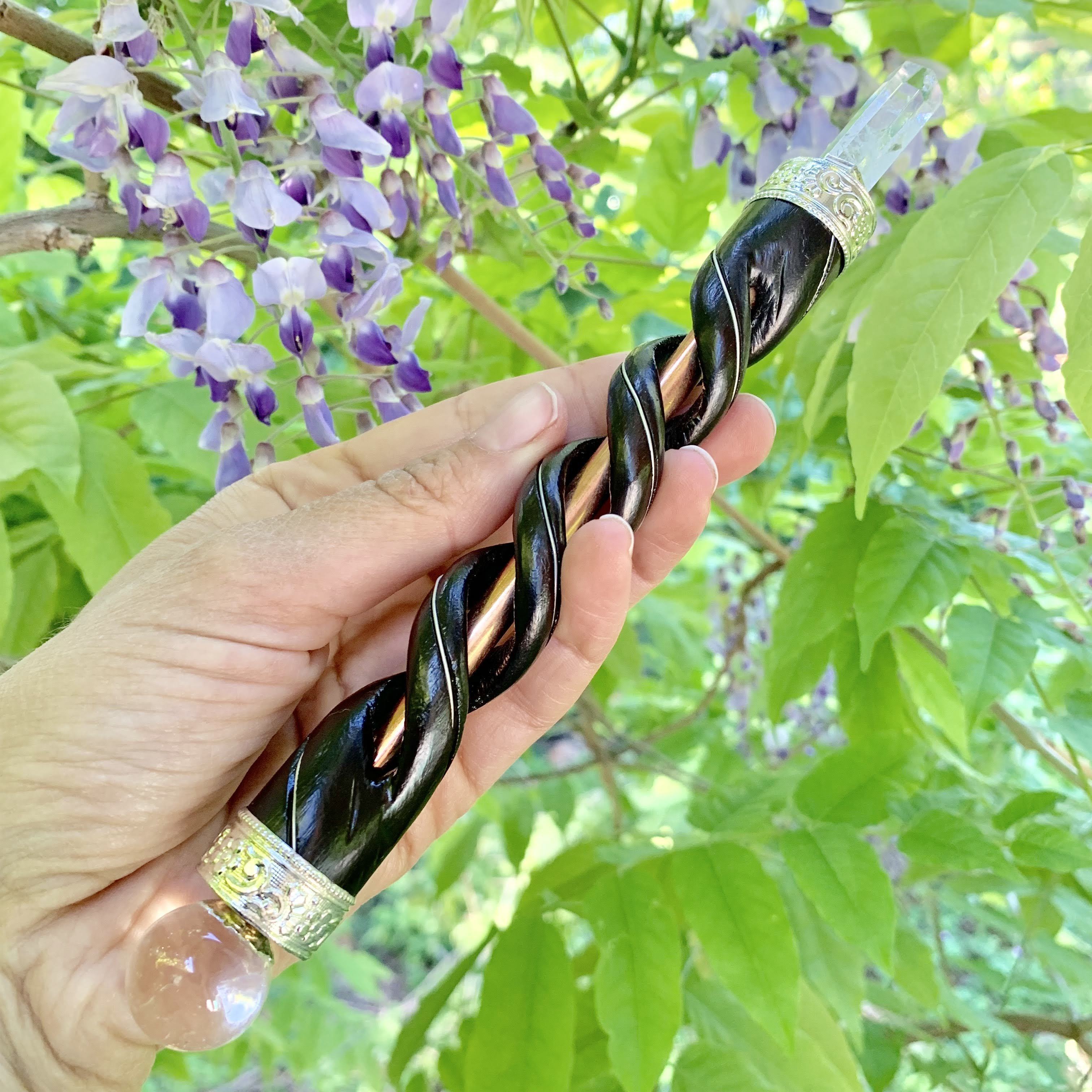 Clear Quartz, Rose Wood & Copper Healers Wand~ Ideal for Energy Work - Earth Family Crystals