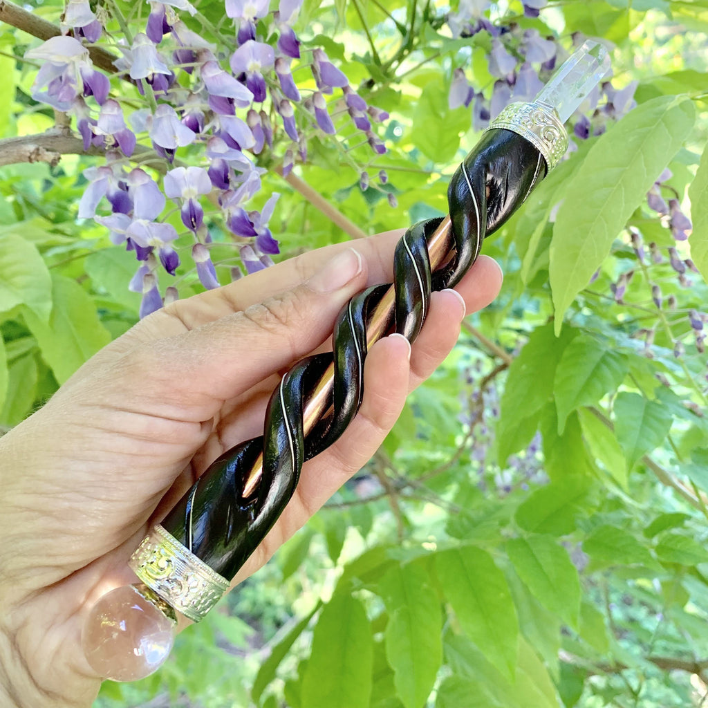 Clear Quartz, Rose Wood & Copper Healers Wand~ Ideal for Energy Work - Earth Family Crystals